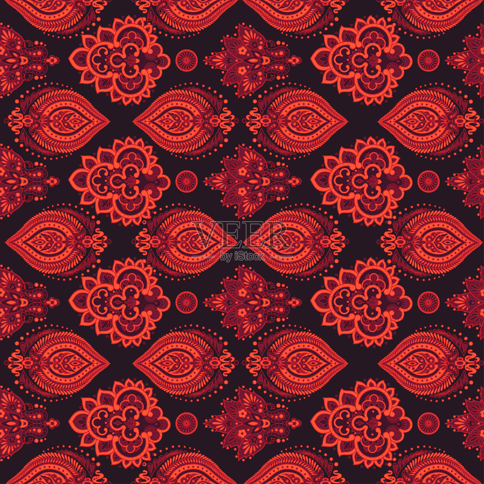 花佩斯利无缝图案。矢量插图在亚洲纺织风格插画图片素材