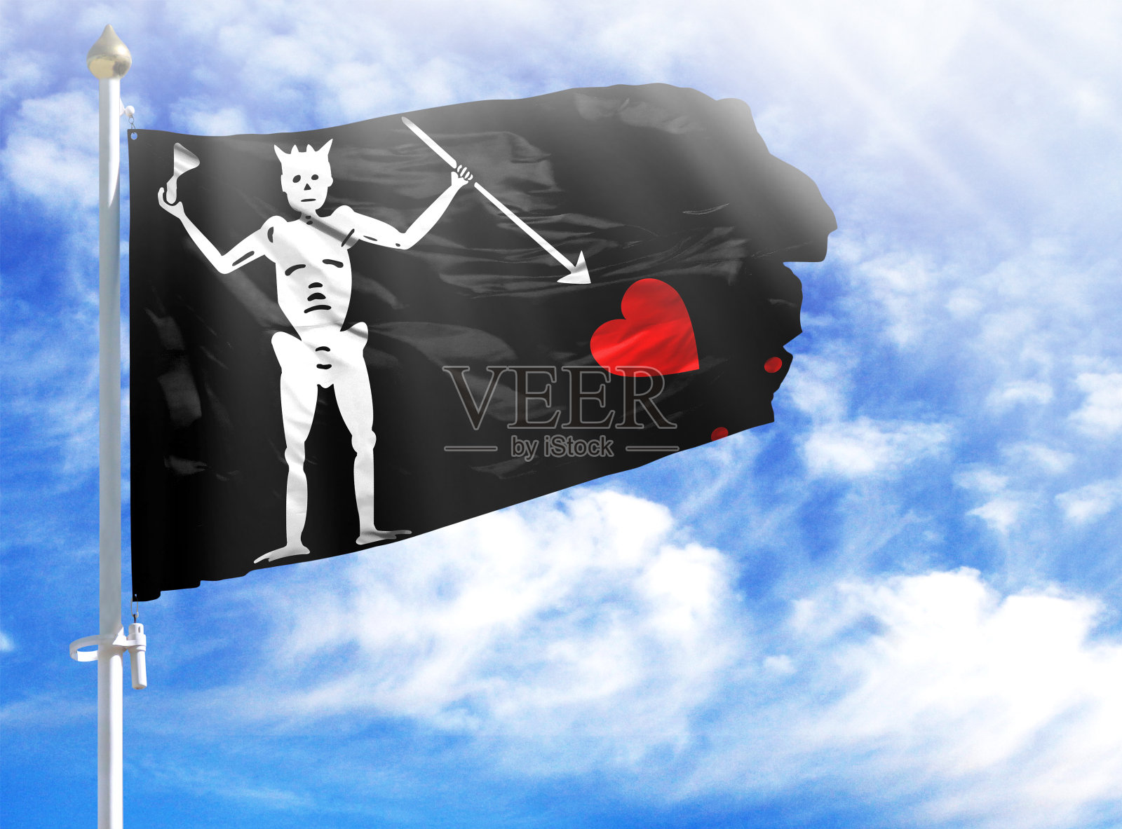 旗杆上挂着黑胡子海盗的国旗照片摄影图片