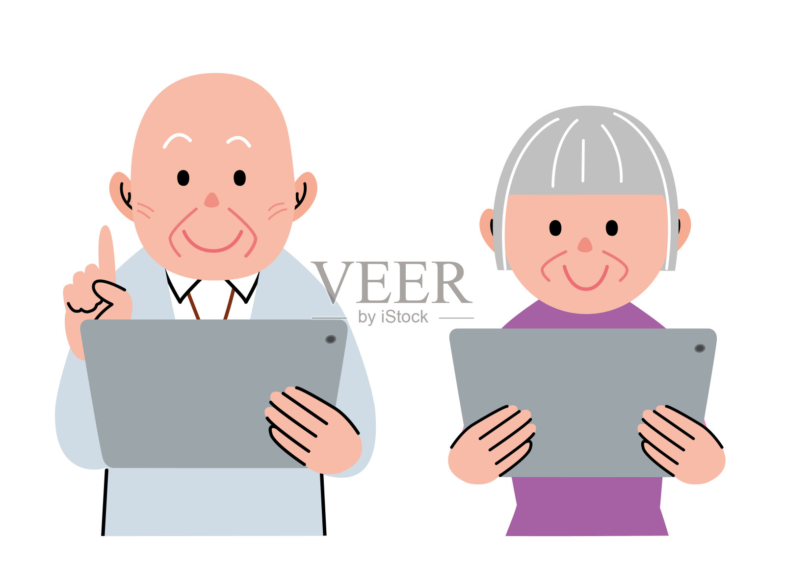 成熟的成年人使用数字平板电脑插画图片素材