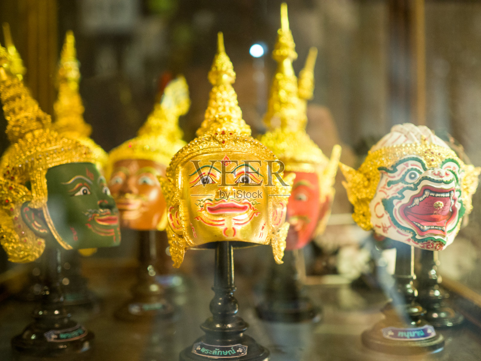 泰国古代传统面具(华洪)，泰国传统舞蹈的罗摩衍那史诗照片摄影图片