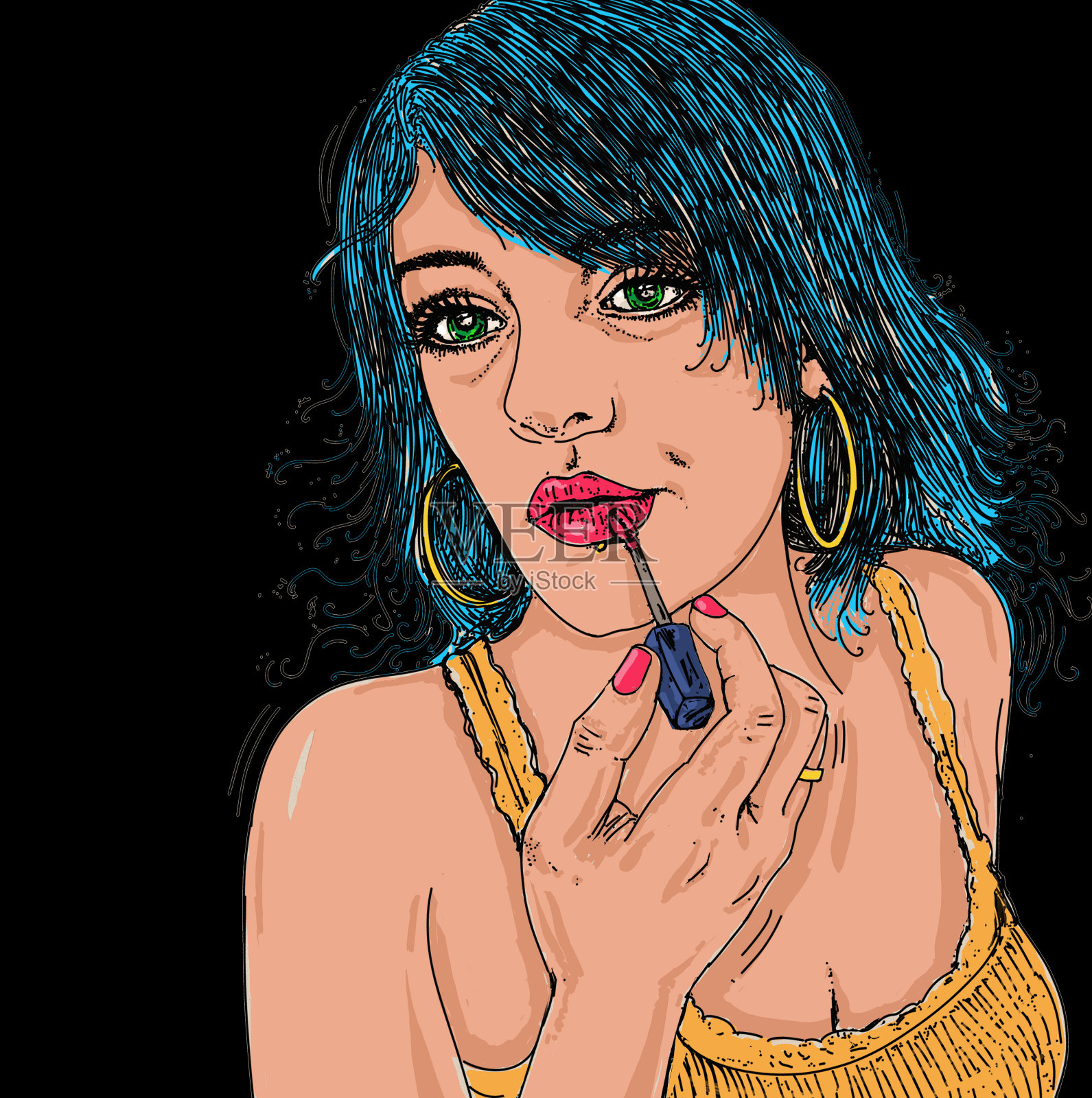 一本漫画书，上面画着一个20岁女孩的肖像插画图片素材