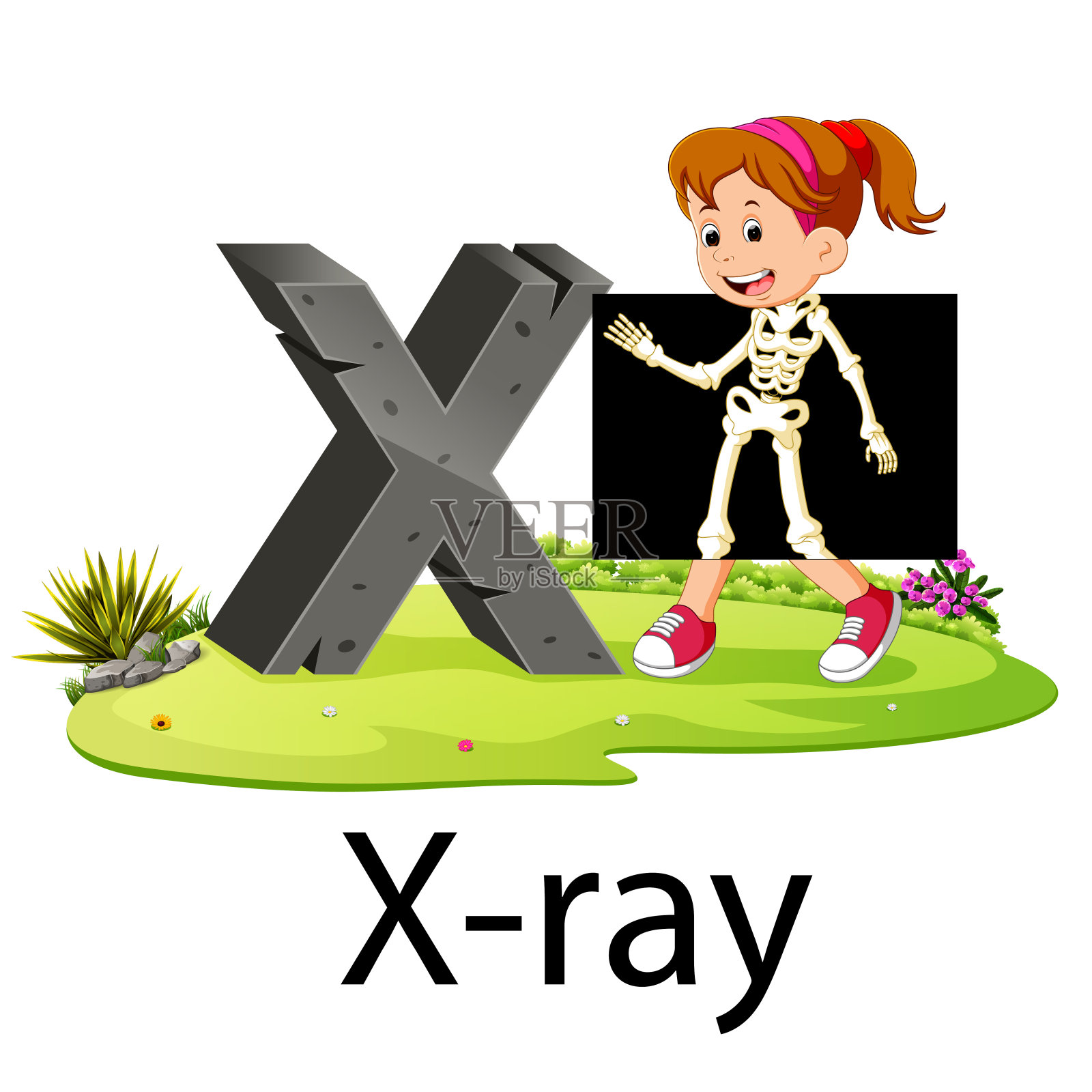 字母X表示X，旁边有很好的动画插画图片素材