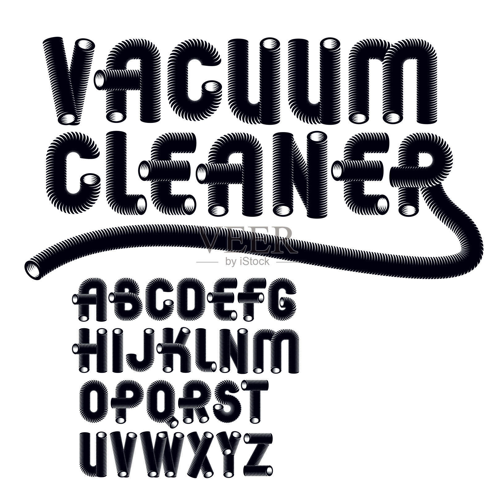 一组时髦的现代向量大写字母孤立。时髦的圆角字体，用作商业海报设计元素。创建使用空间真空管风格。插画图片素材