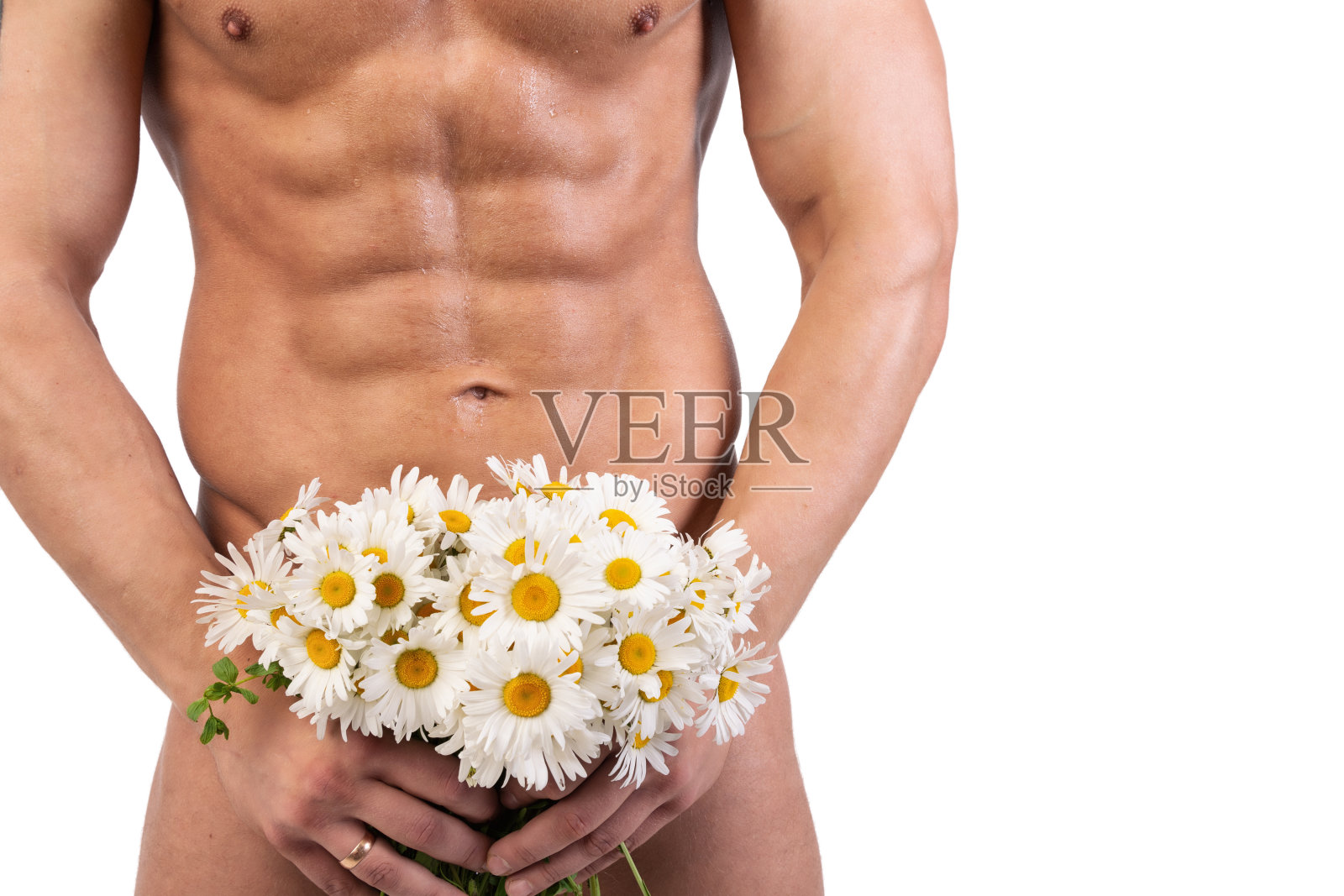 性感男人和花束。照片摄影图片