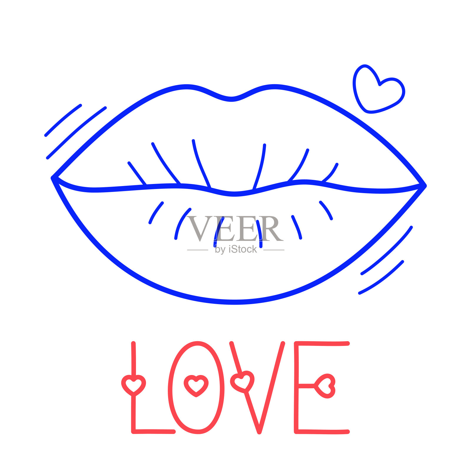 手绘爱唇图标在涂鸦风格为您的设计与字母插画图片素材