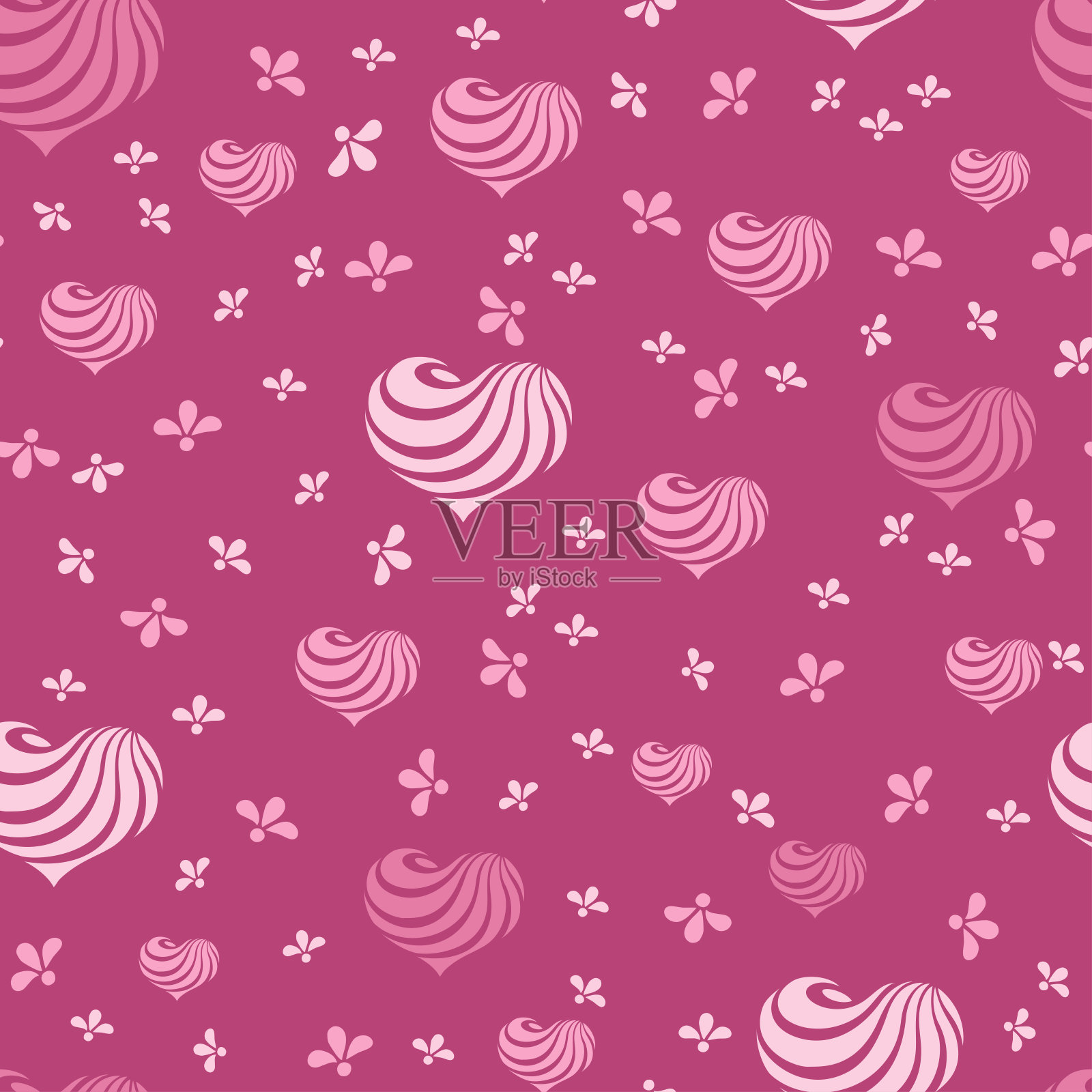 无缝模式与粉红色的心阴影，矢量插图情人节插画图片素材