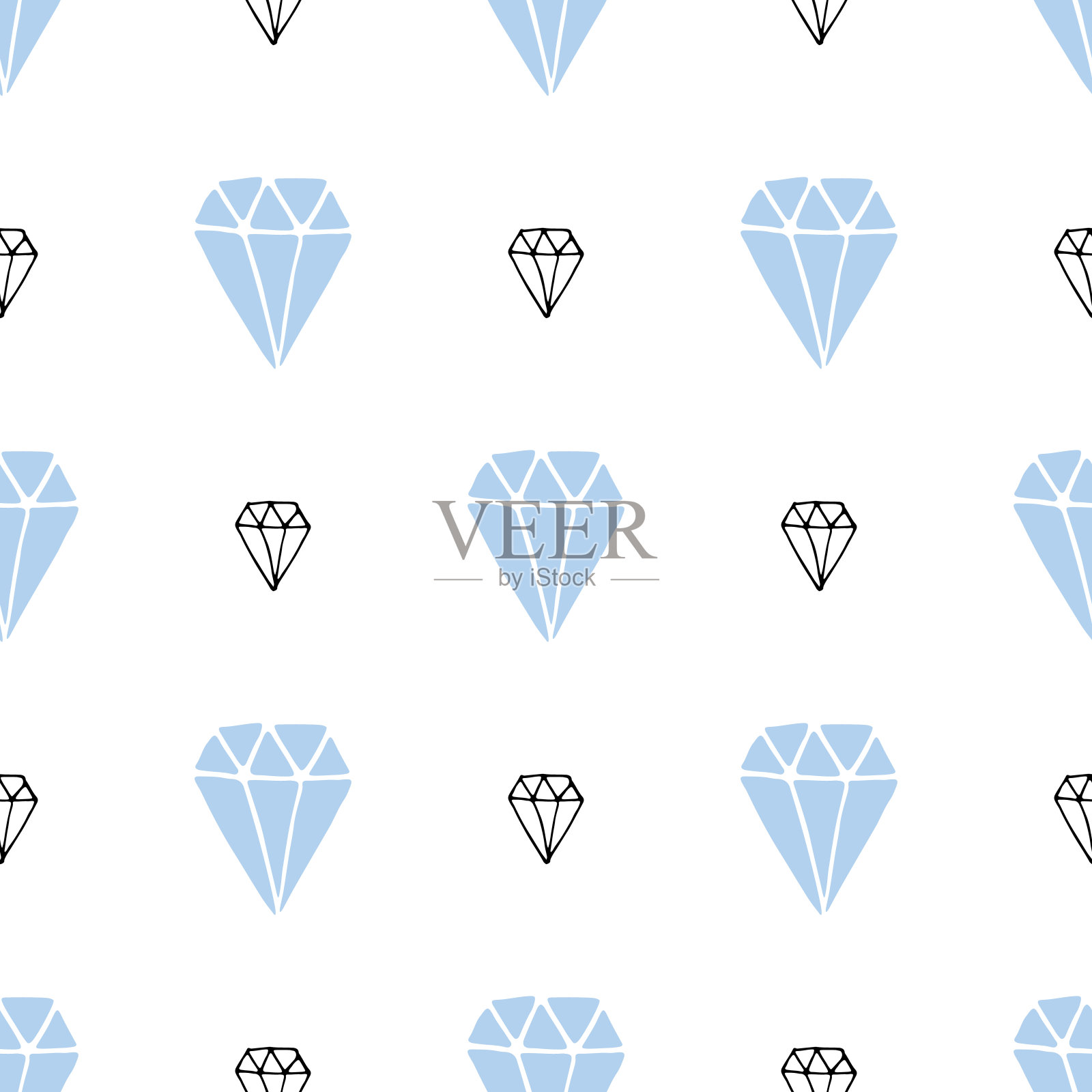 钻石无缝模式矢量插图。手绘手绘涂鸦钻石符号背景插画图片素材