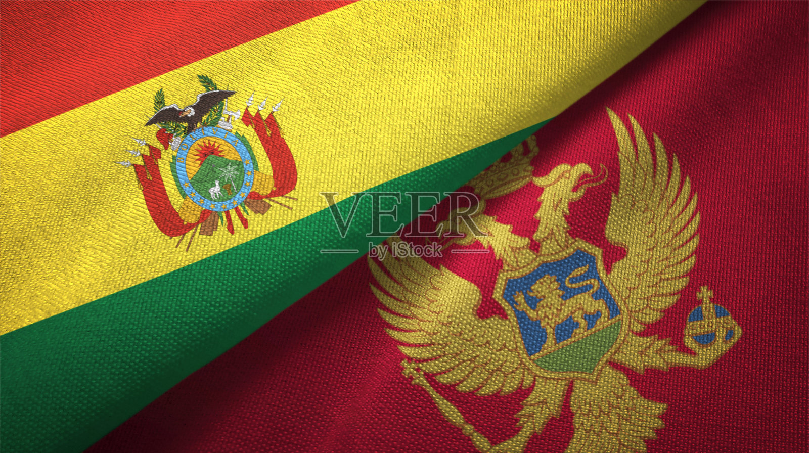 黑山和玻利维亚两国国旗一起关系纺织品布料质地照片摄影图片