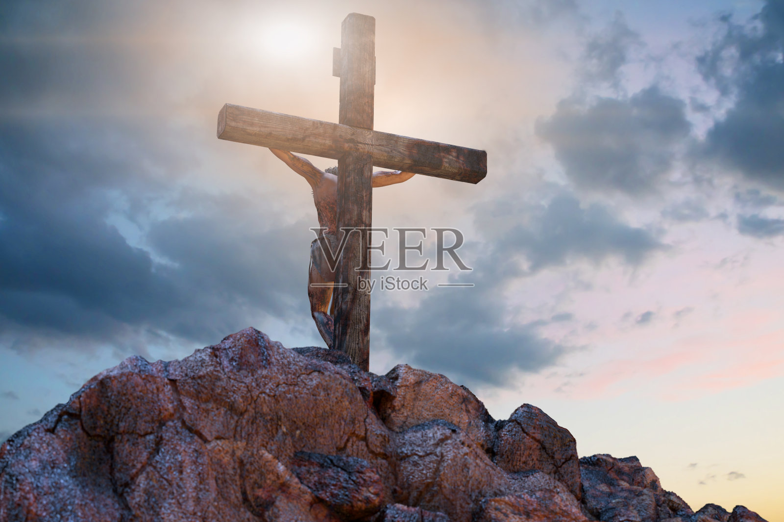 十字架上的耶稣基督，3D渲染照片摄影图片