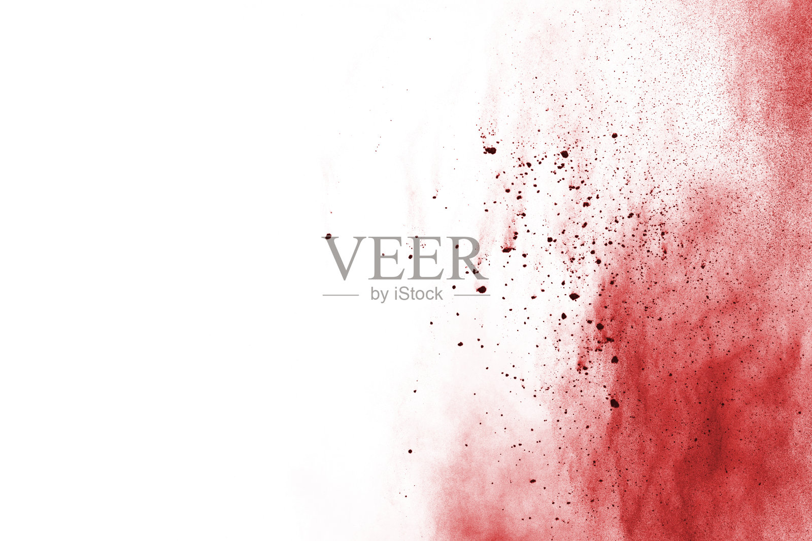 冻结运动红色粉末爆炸，孤立在白色背景。红尘云的抽象设计。粒子爆炸屏幕保护程序，壁纸照片摄影图片