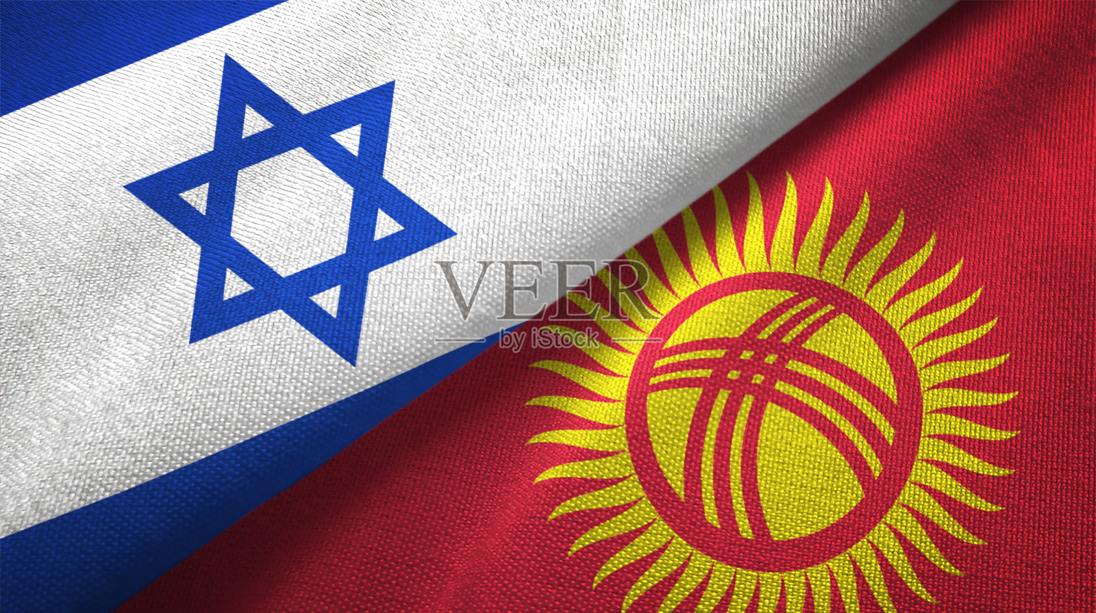 吉尔吉斯斯坦和以色列两国国旗纺织布面料纹理照片摄影图片