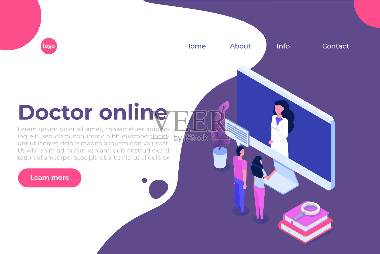 在线医生咨询。医疗保健领域的智能技术等距矢量图插画图片素材