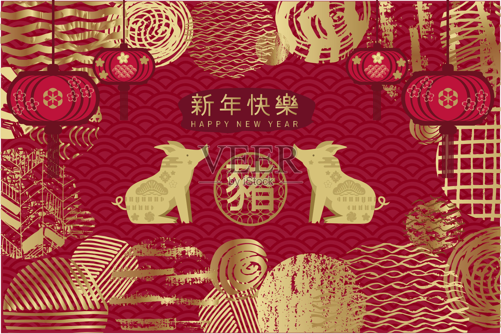 2019年春节，猪年快乐。设计模板素材