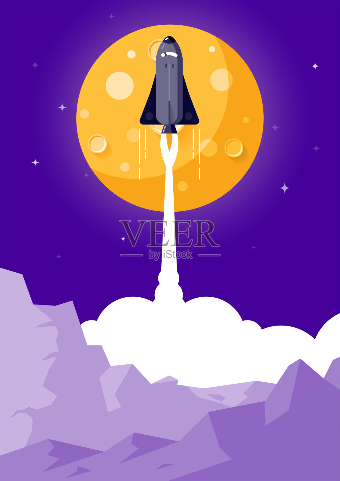 航天火箭发射平面设计风格插画图片素材