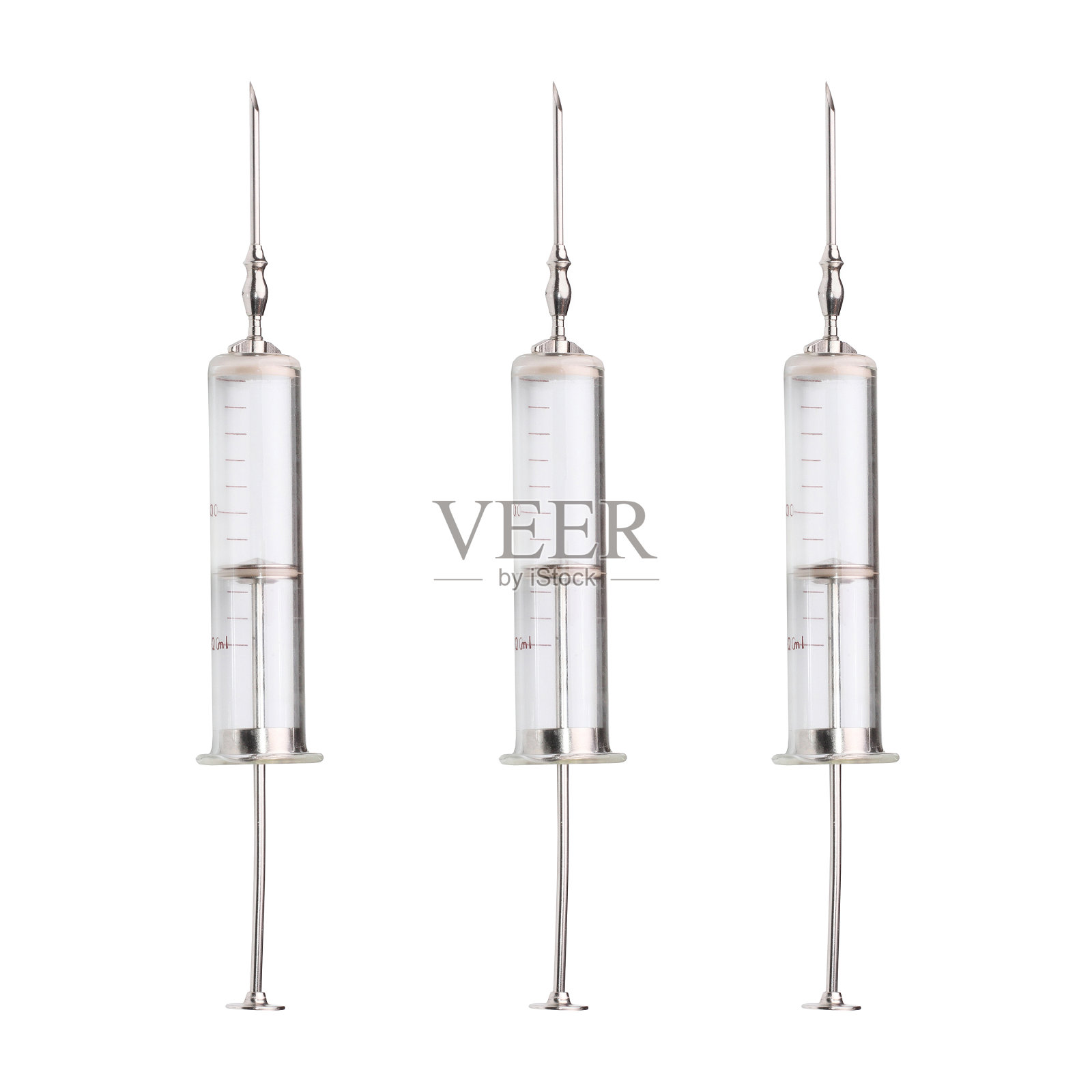 玻璃注射器隔离在白色背景上。照片摄影图片