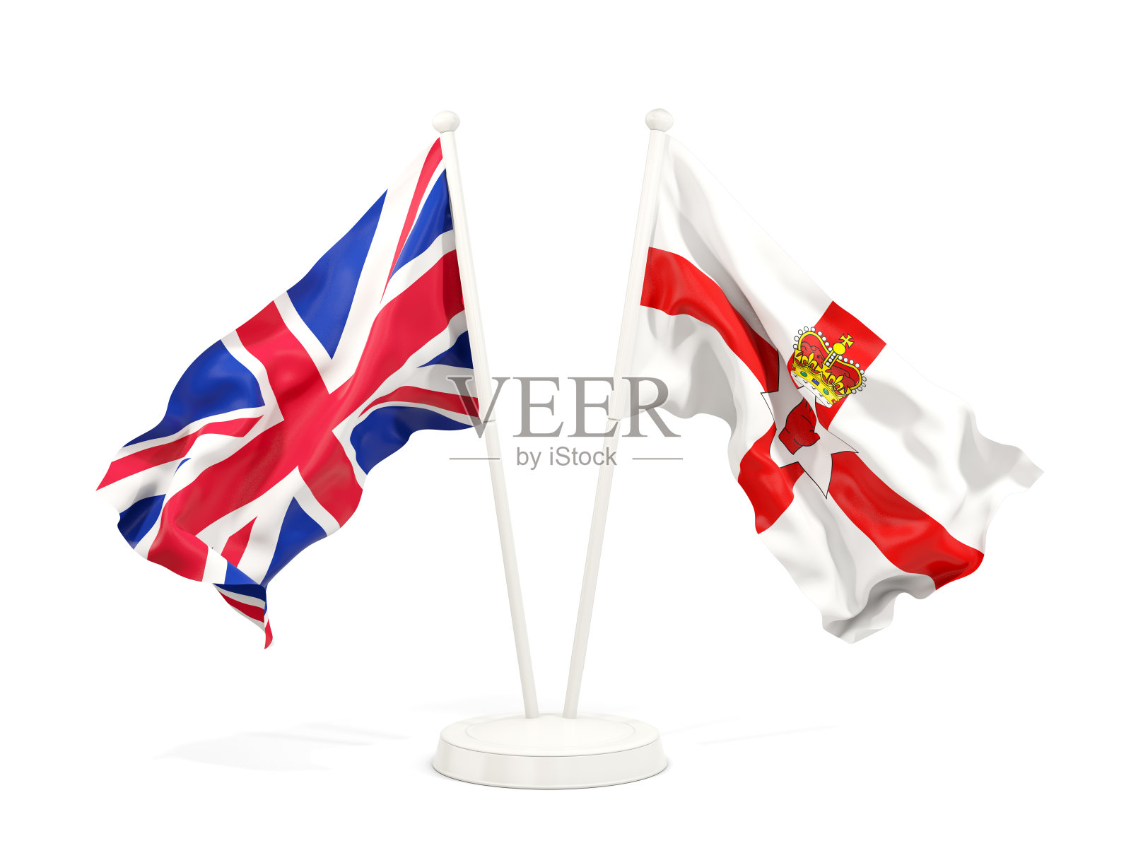 两面飘扬着英国和北爱尔兰的旗帜照片摄影图片