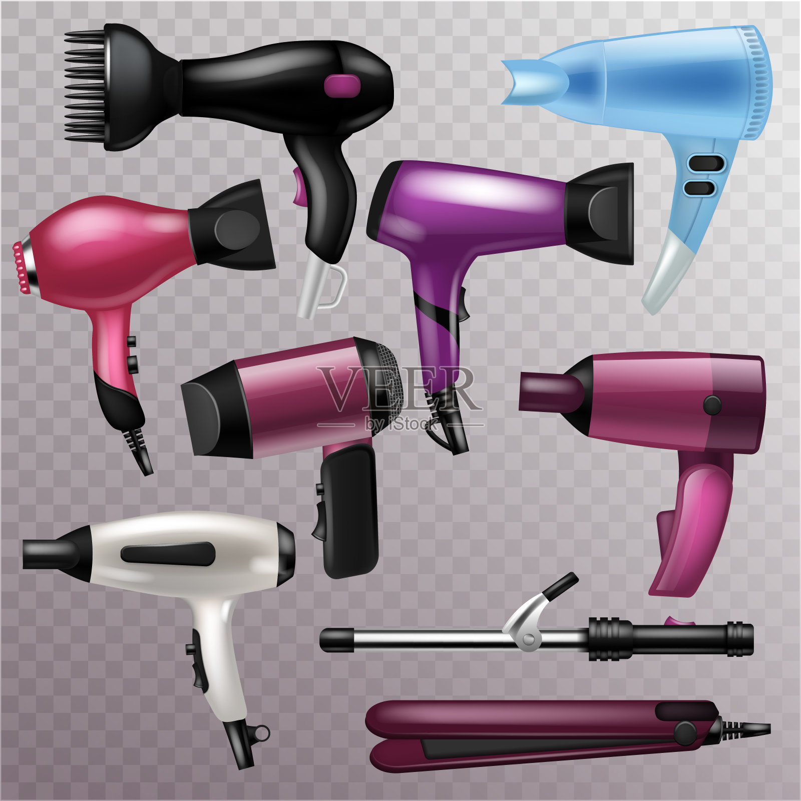 吹风机向量时尚发型师吹风机吹干一个插画图片素材