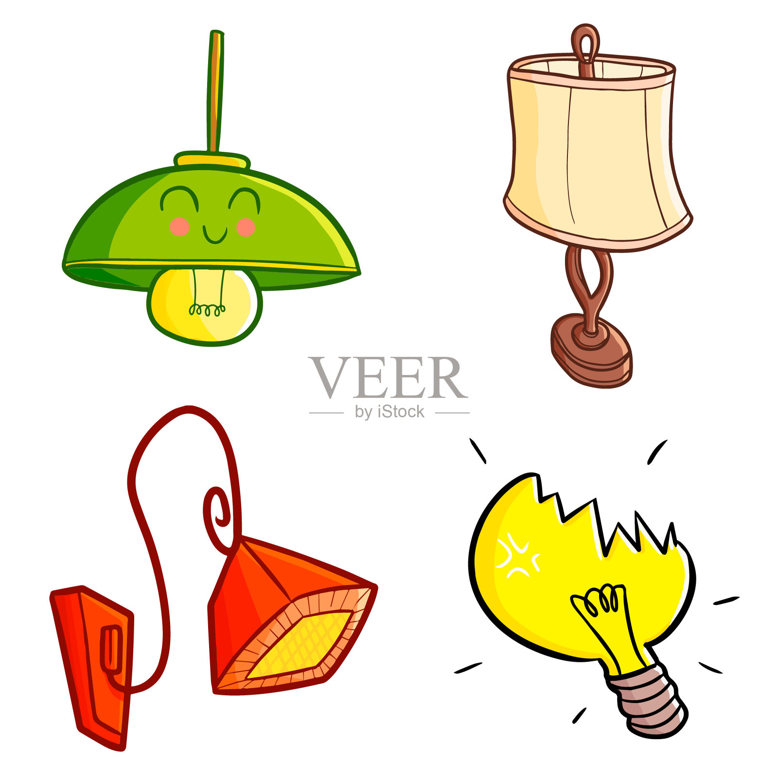 可爱的灯设置设计元素图片