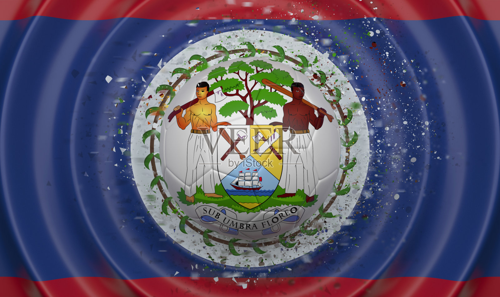 伯利兹城，波浪背景下的足球照片摄影图片