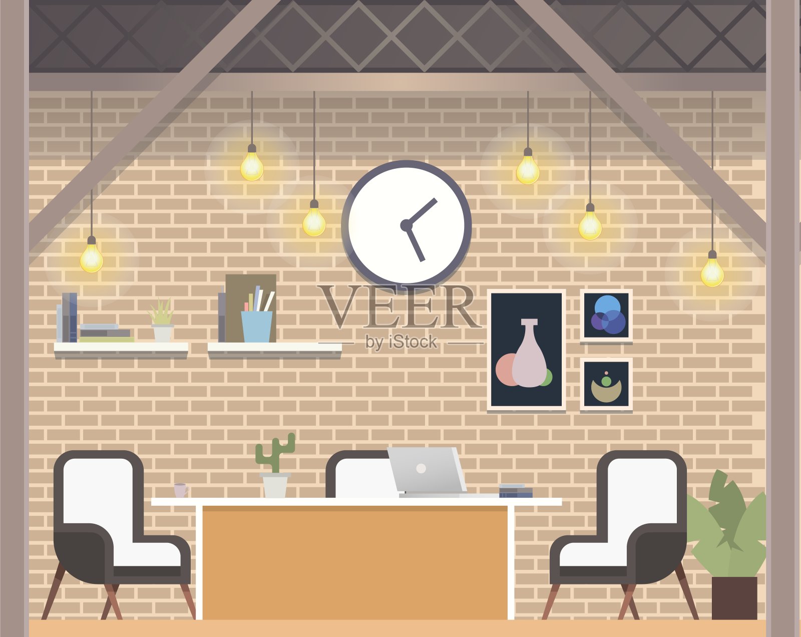 现代自由工作间阁楼风格插画图片素材