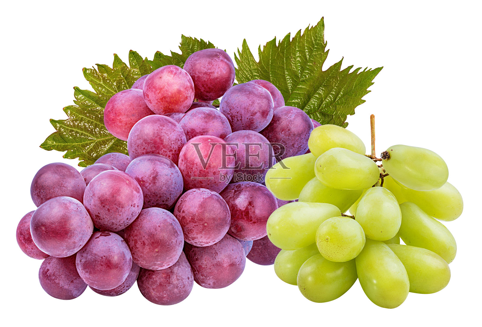 葡萄与叶子孤立在白色背景与修剪通过照片摄影图片