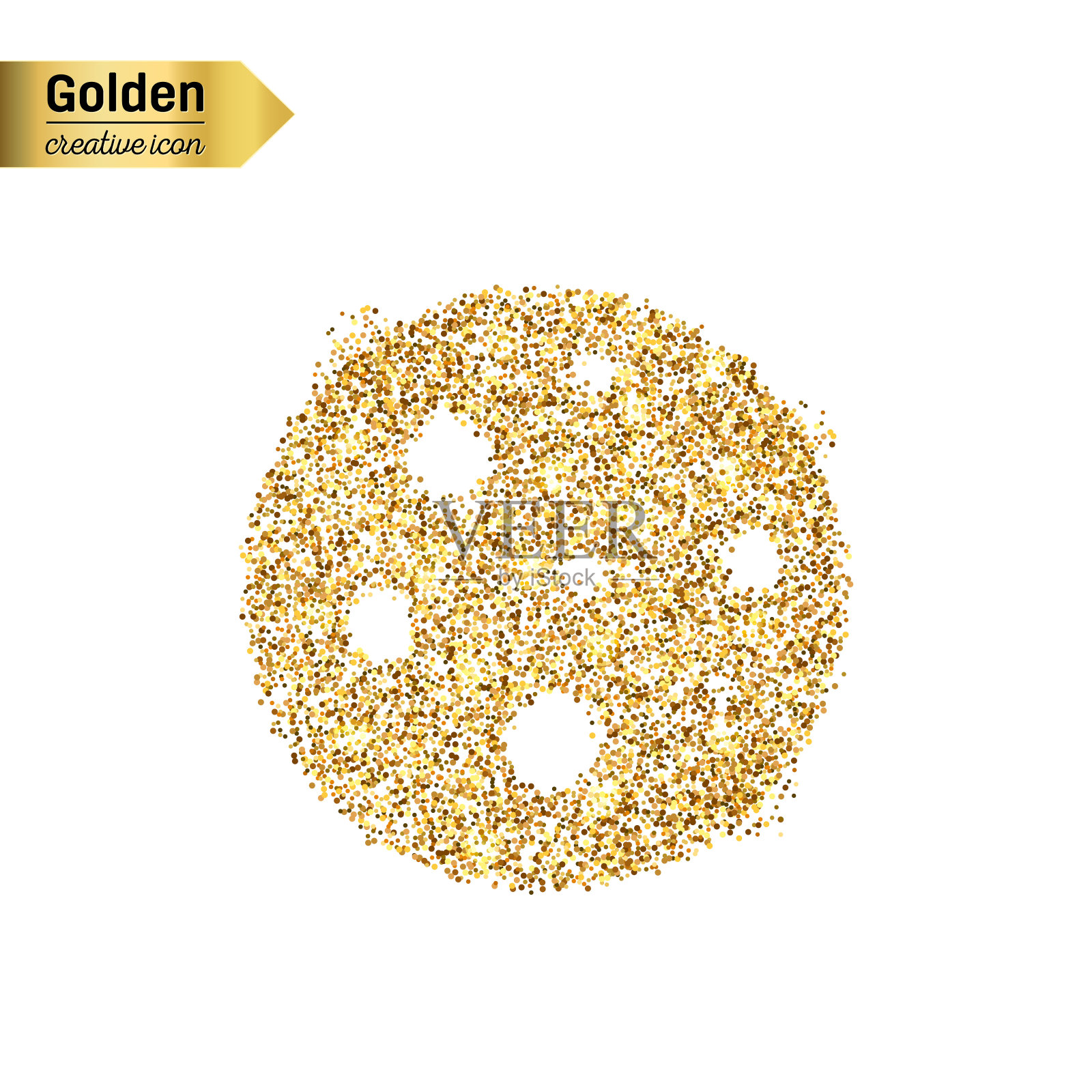 金色闪光矢量图标的比萨饼孤立的背景。艺术创意概念插图为网，发光纸屑，明亮的亮片，闪闪发光的金属丝，抽象的bling，闪烁的灰尘，箔。插画图片素材