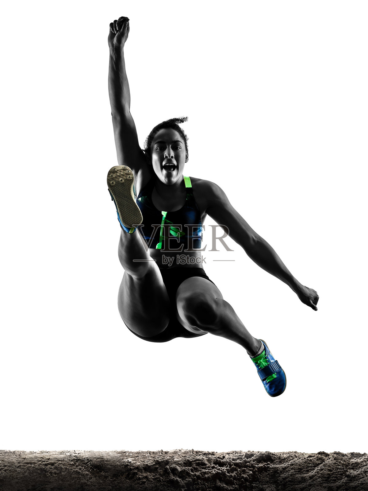 非洲运动员田径跳远女子孤立白人背照片摄影图片