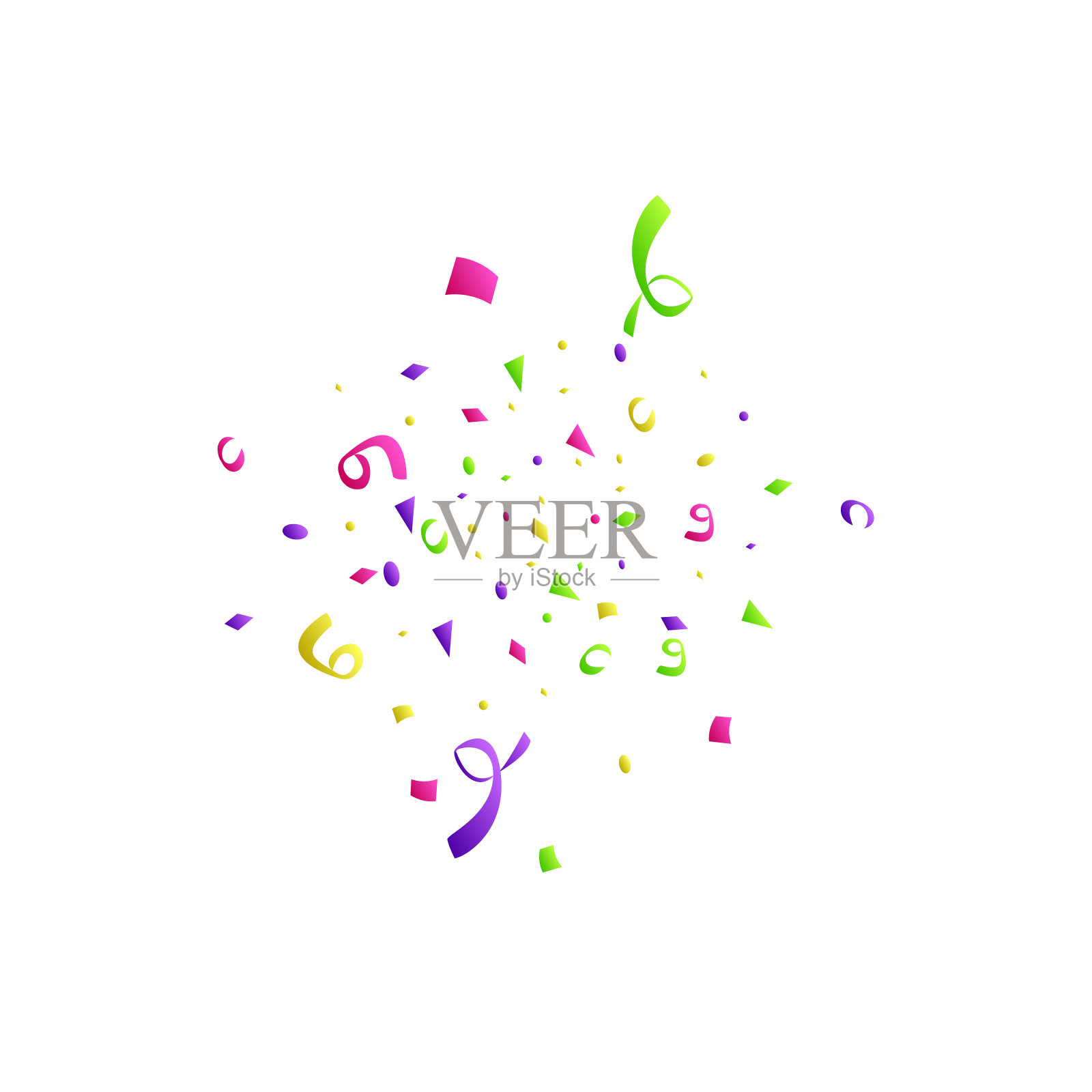 五彩缤纷的纸屑在白色的背景上碎裂开来。节日的模板。矢量插图下落粒子假日设计插画图片素材