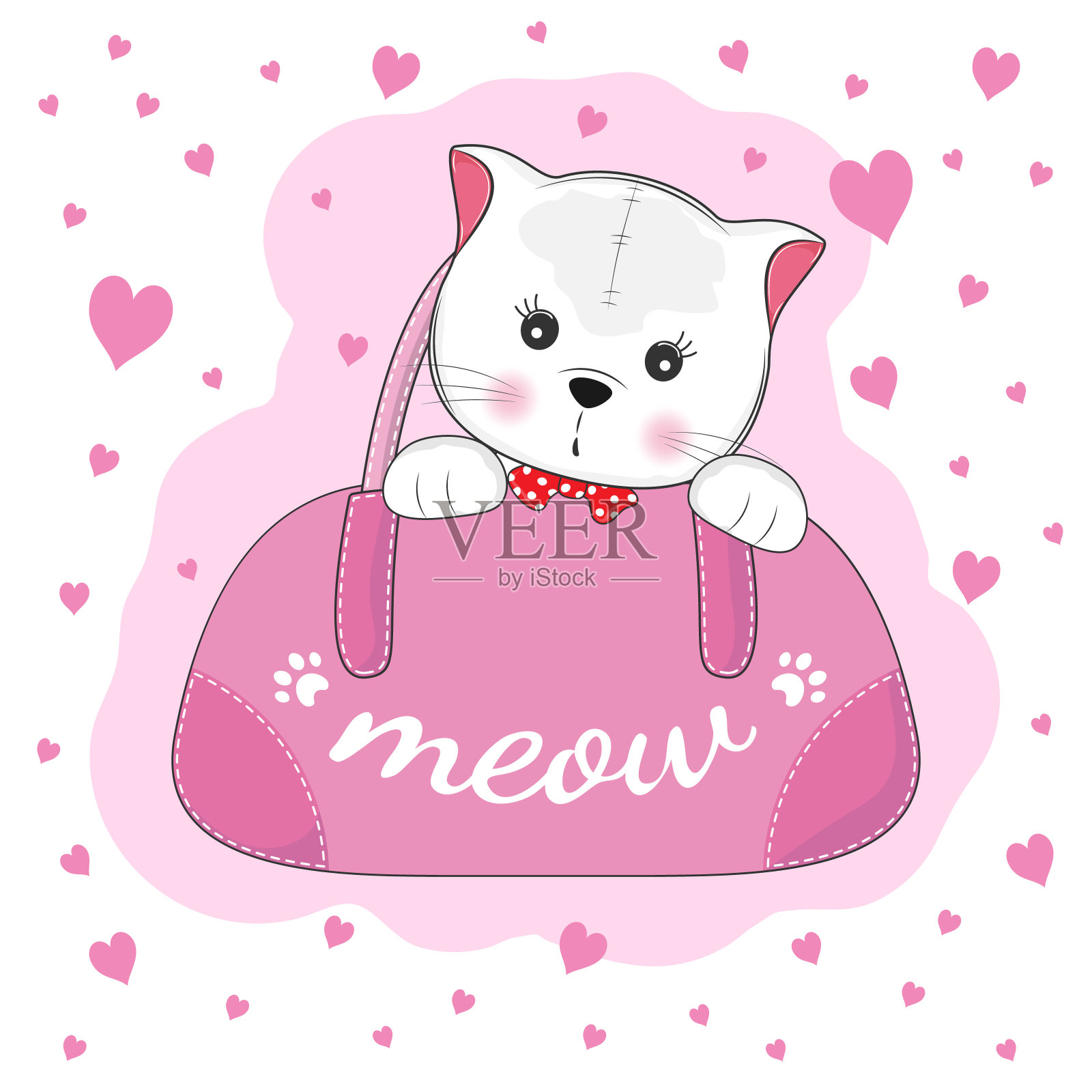 可爱可爱的猫坐在女士包。插画图片素材