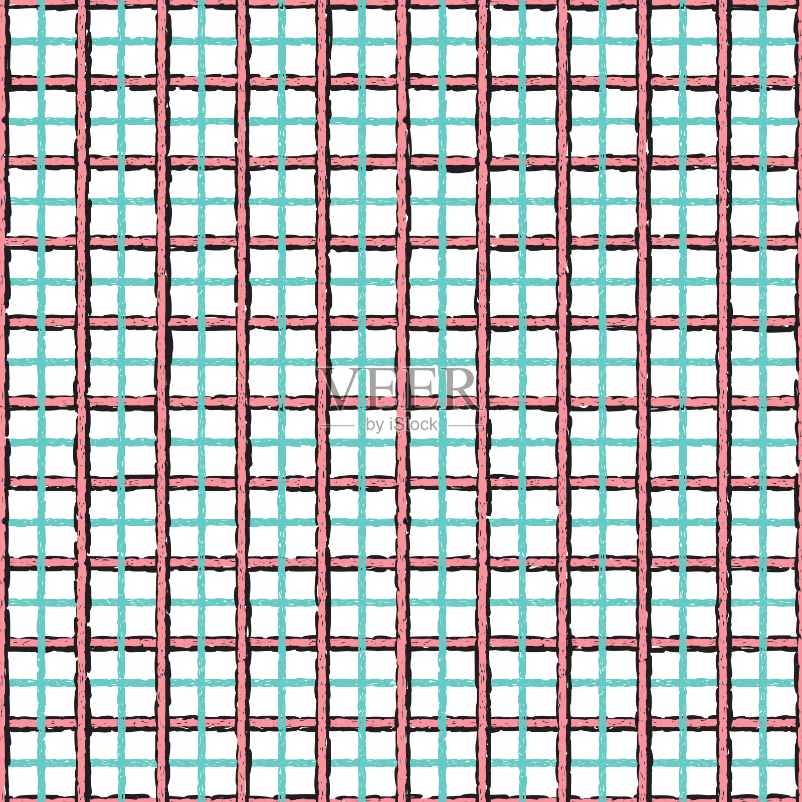 褴褛的或窗格子背景。无缝矢量纺织模式。手绘涂鸦检查重复图案瓷砖插画图片素材