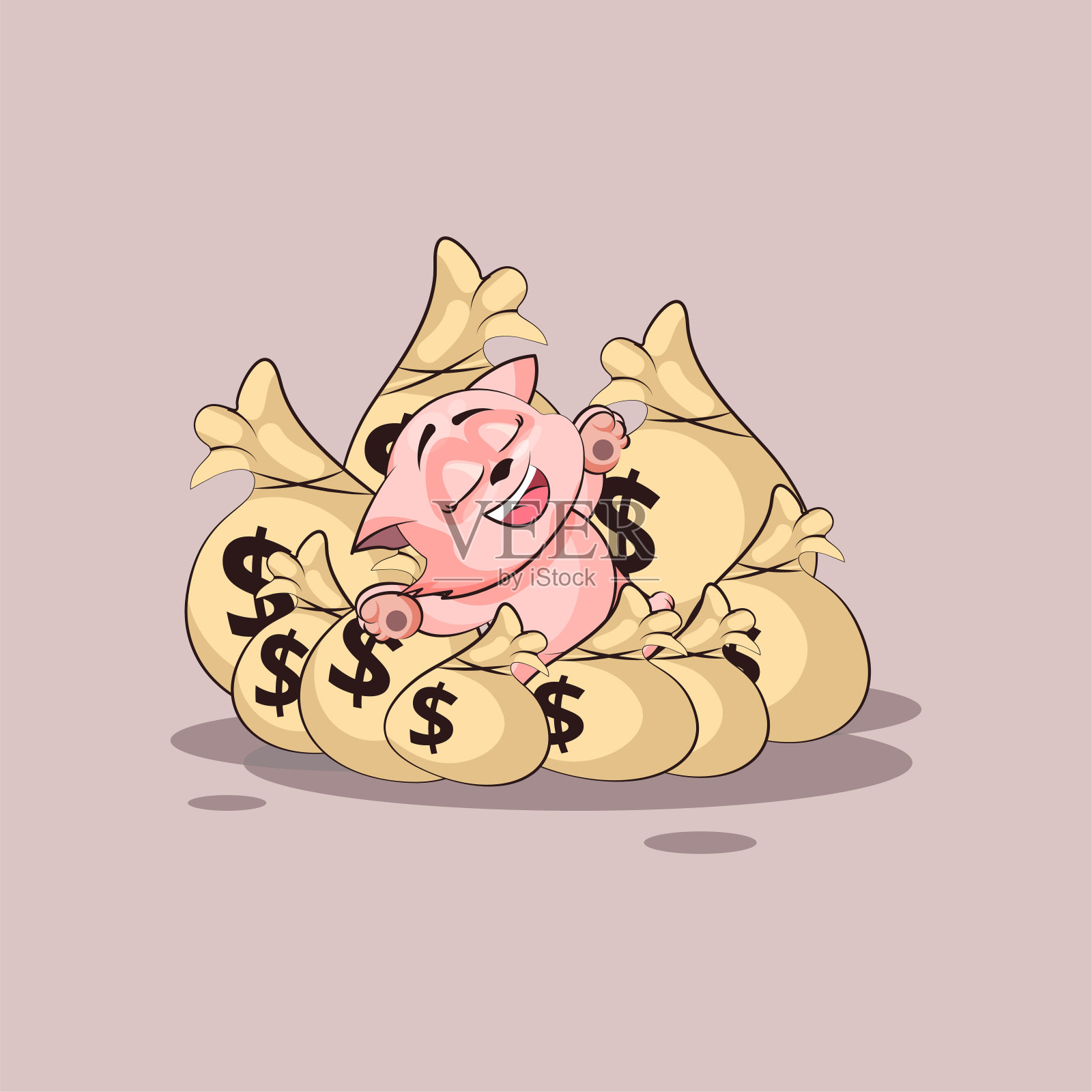 凯蒂猫表情包躺在一袋快乐的钱上设计元素图片