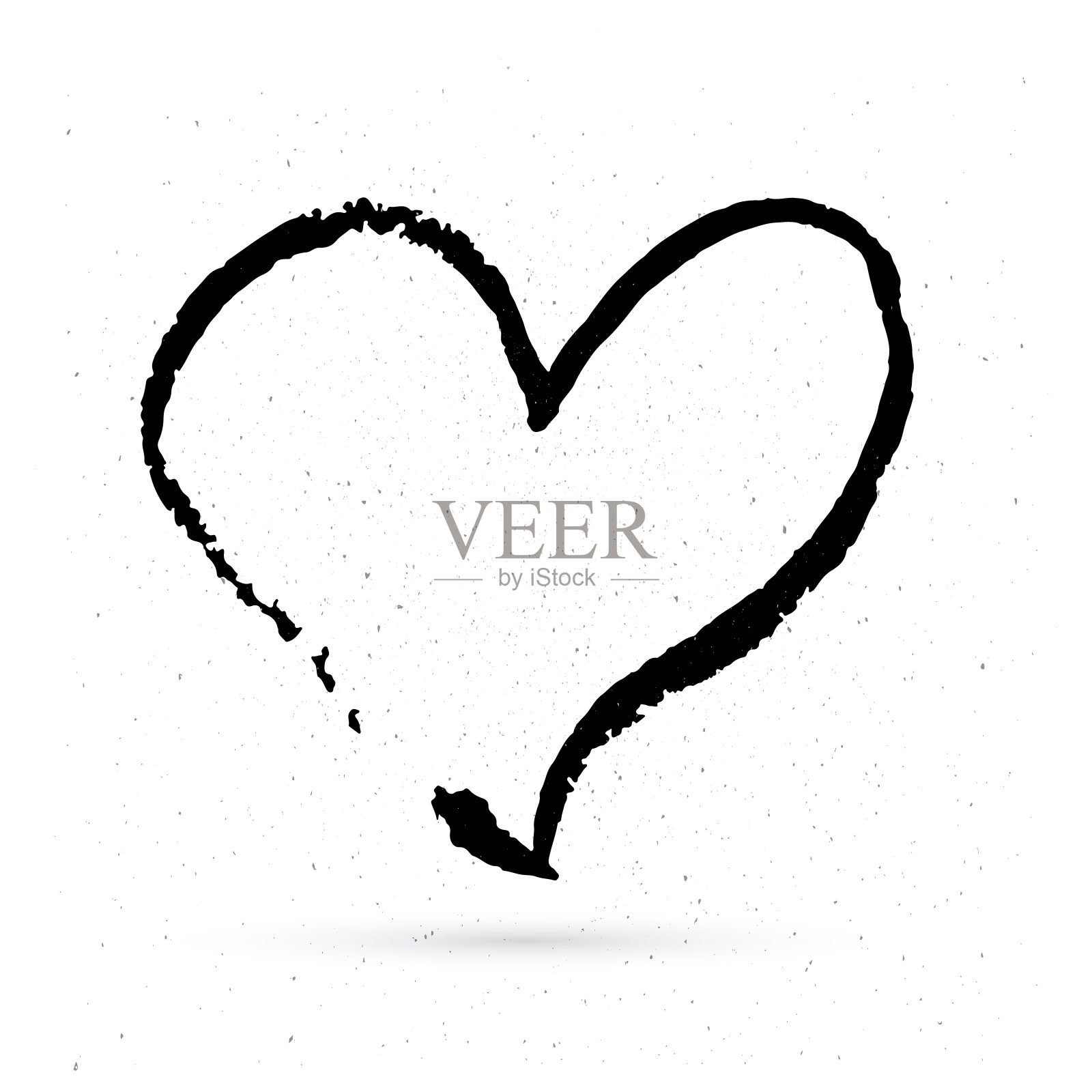 手溺心在白色的背景。垃圾摇滚型的心。黑色纹理笔触。情人节的标志。爱的象征。易于编辑矢量元素的设计。插画图片素材