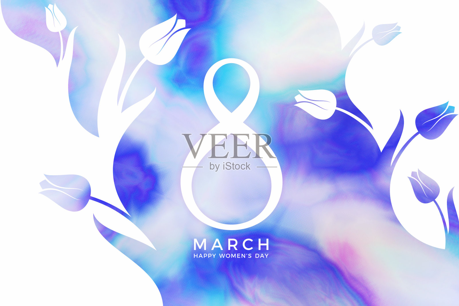 快乐的女子。水彩画。鲜花贺卡设计模板素材