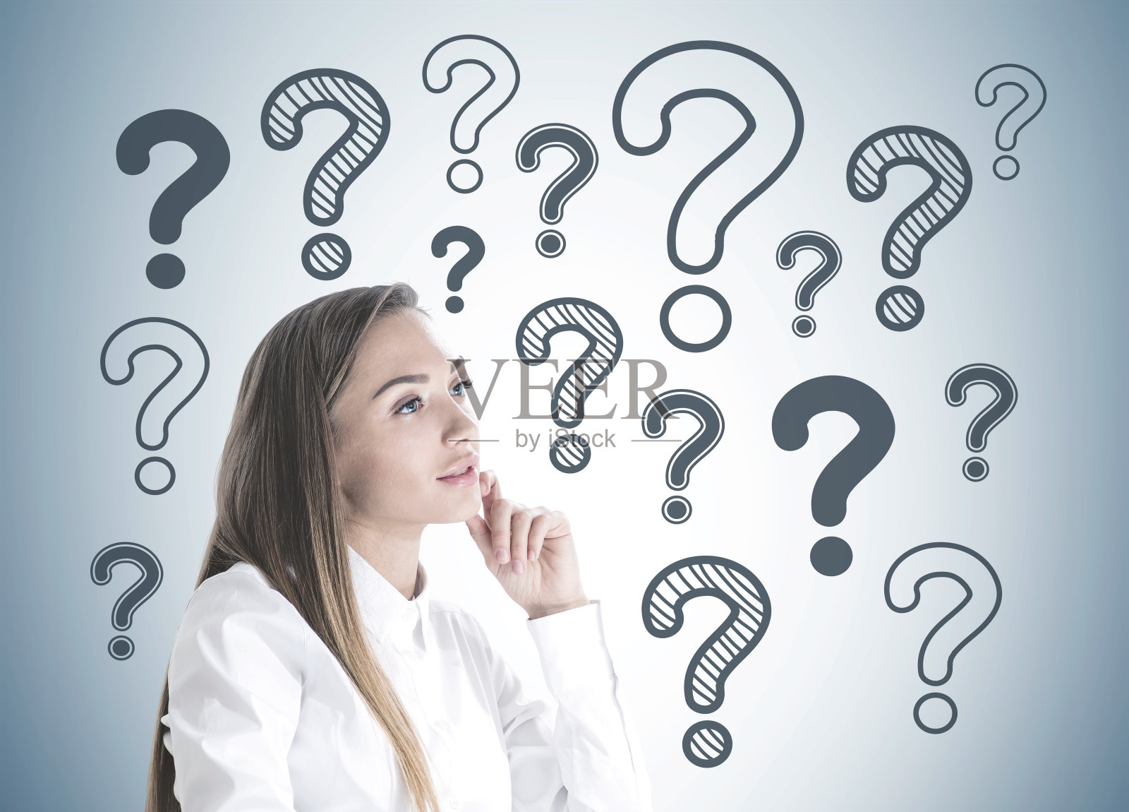 激发了女商人的思考，很多问题照片摄影图片