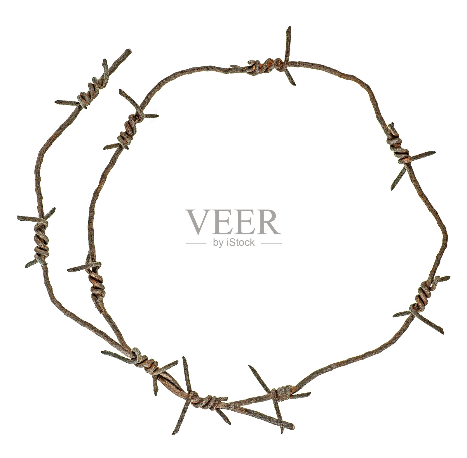 生锈的铁丝网圈孤立在白色背景上照片摄影图片