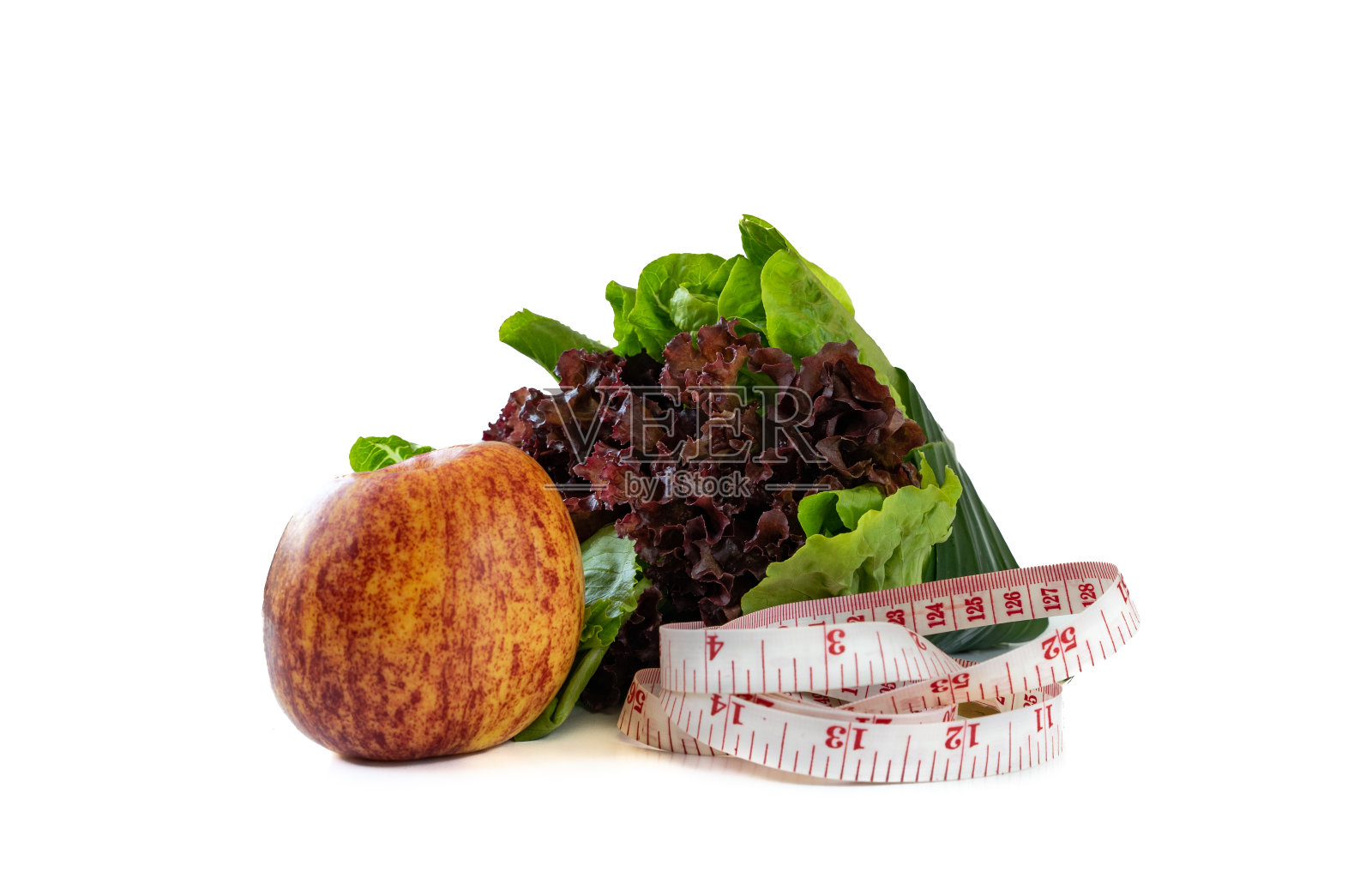 苹果水果，蔬菜和卷尺。照片摄影图片