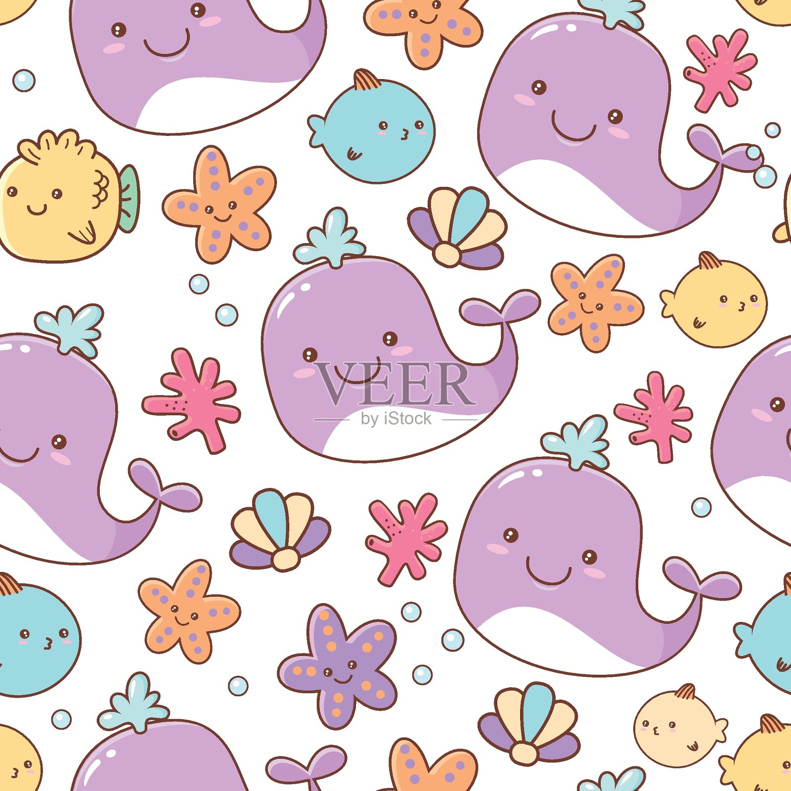 可爱幼稚的矢量航海无缝模式插画图片素材