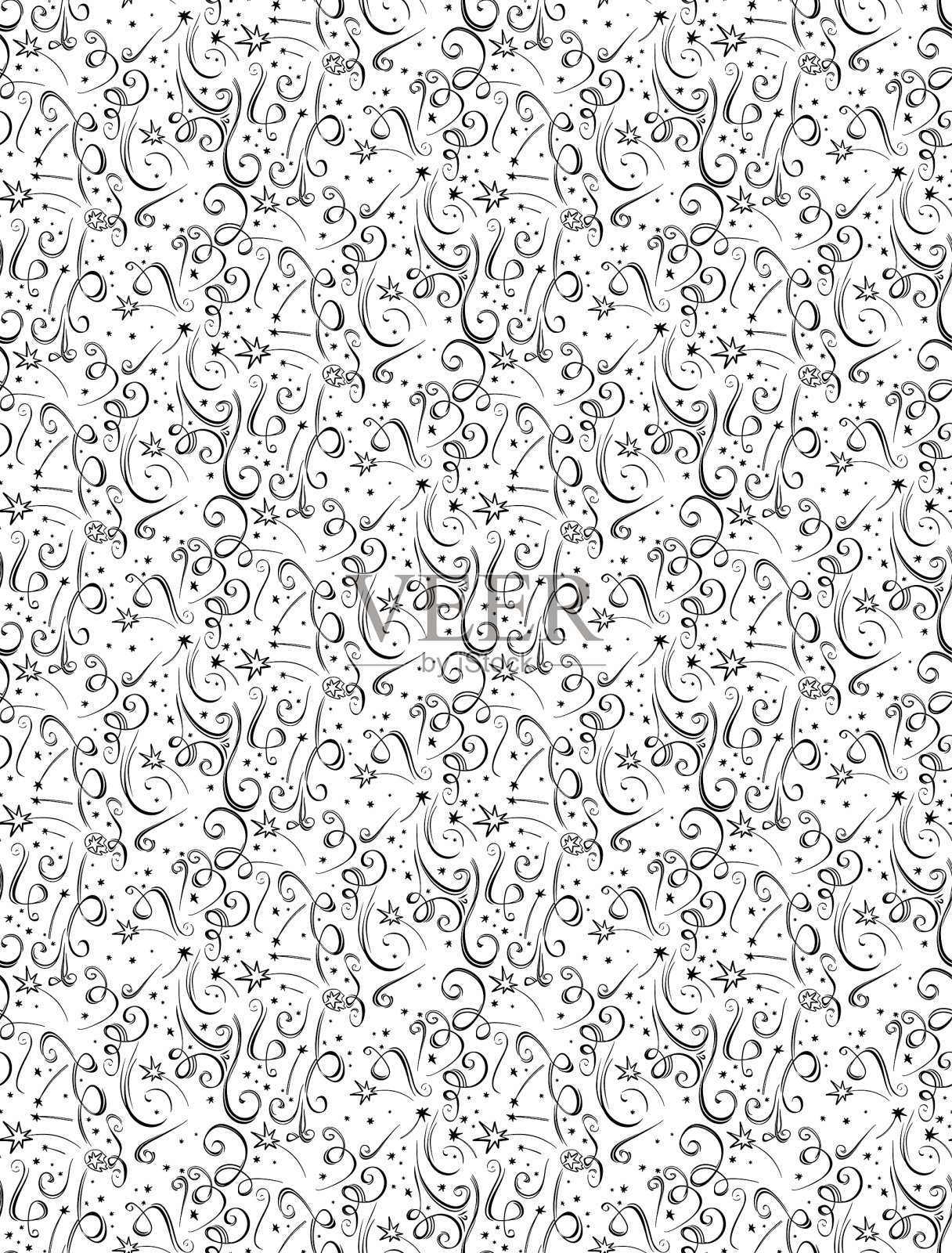 图形无缝图案的烟花星星和彩带五彩纸屑。插画图片素材