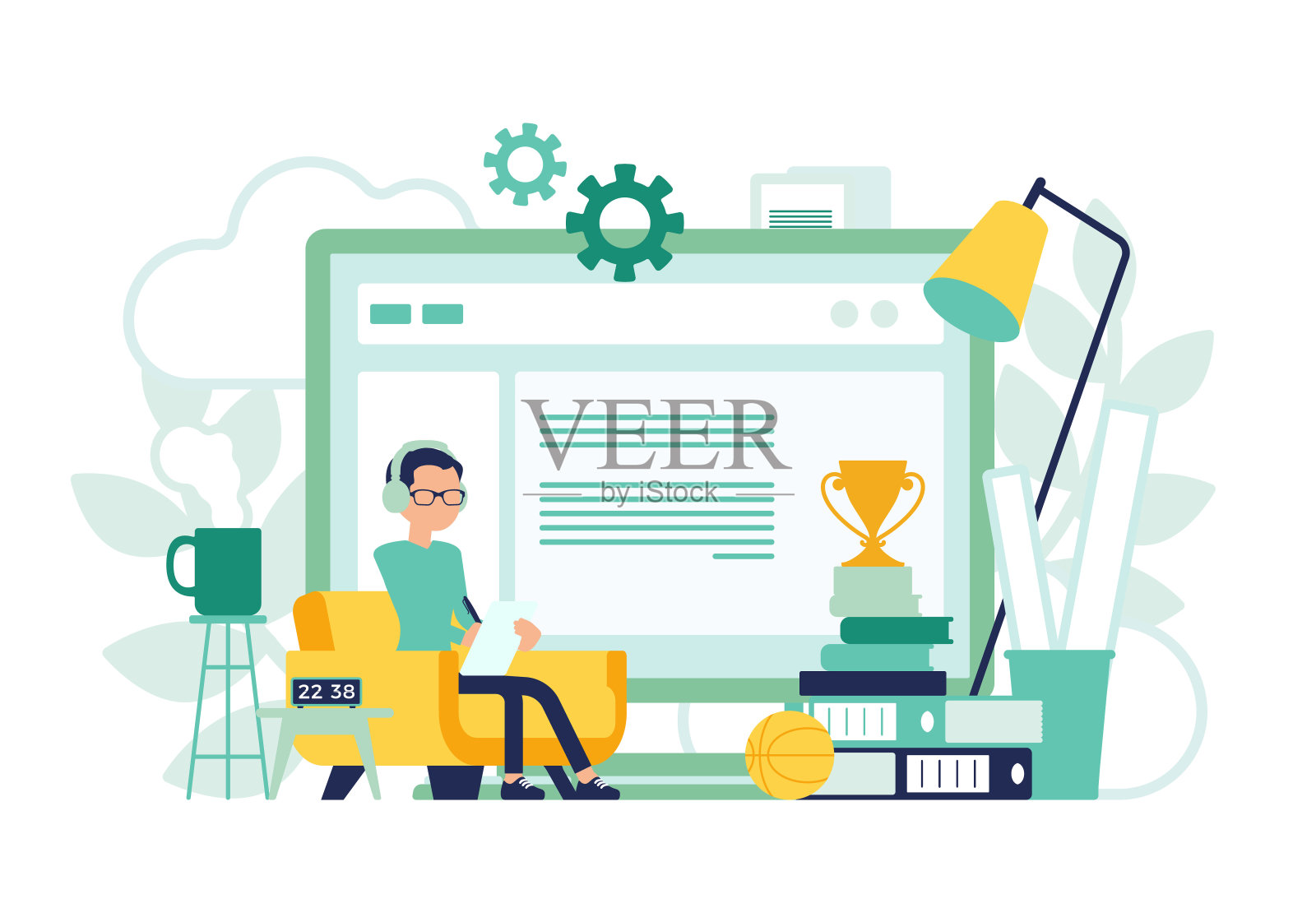 自由职业者男孩家庭办公室抽象设计插画图片素材