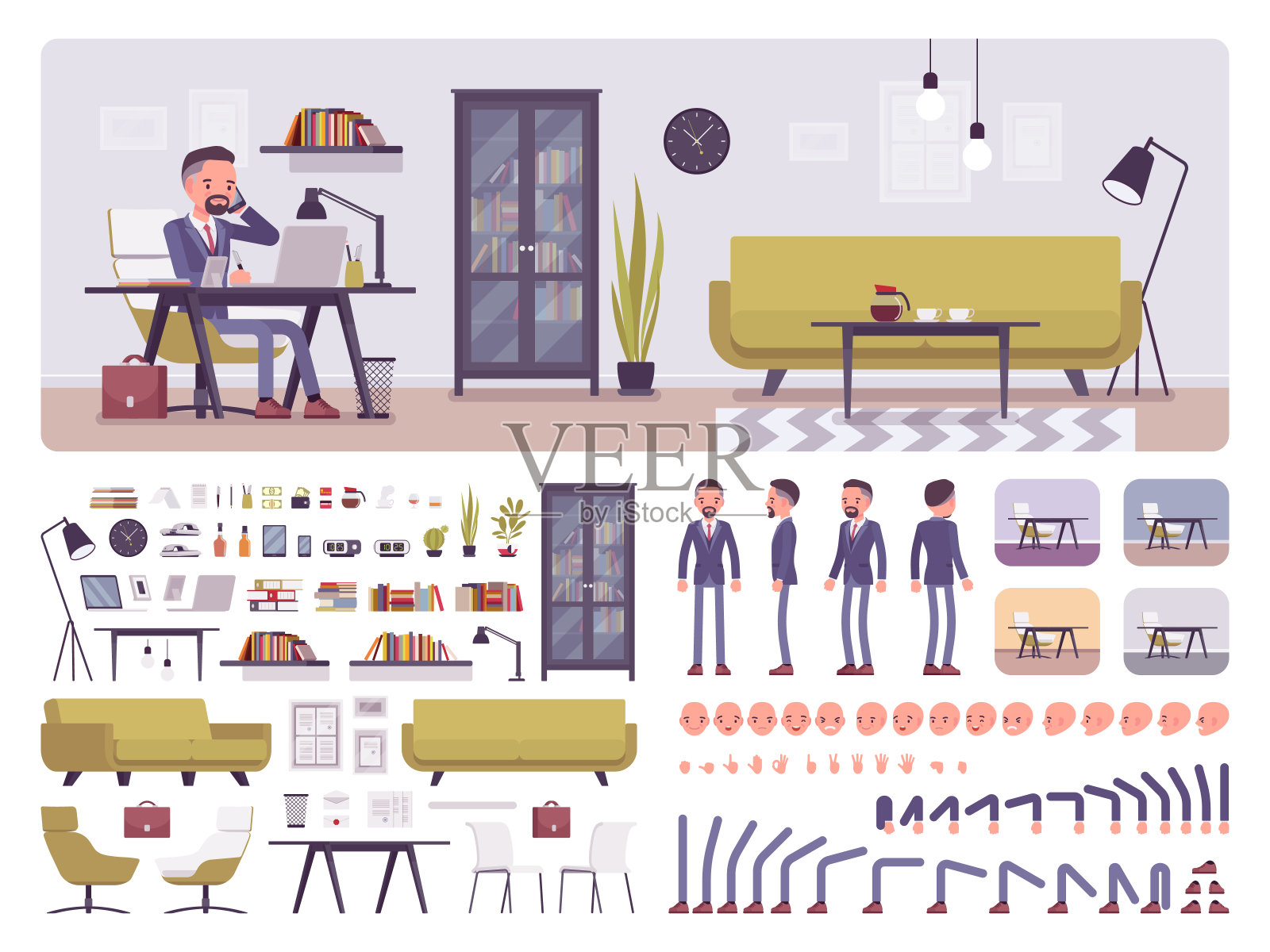 男经理业务办公室创建工具包插画图片素材