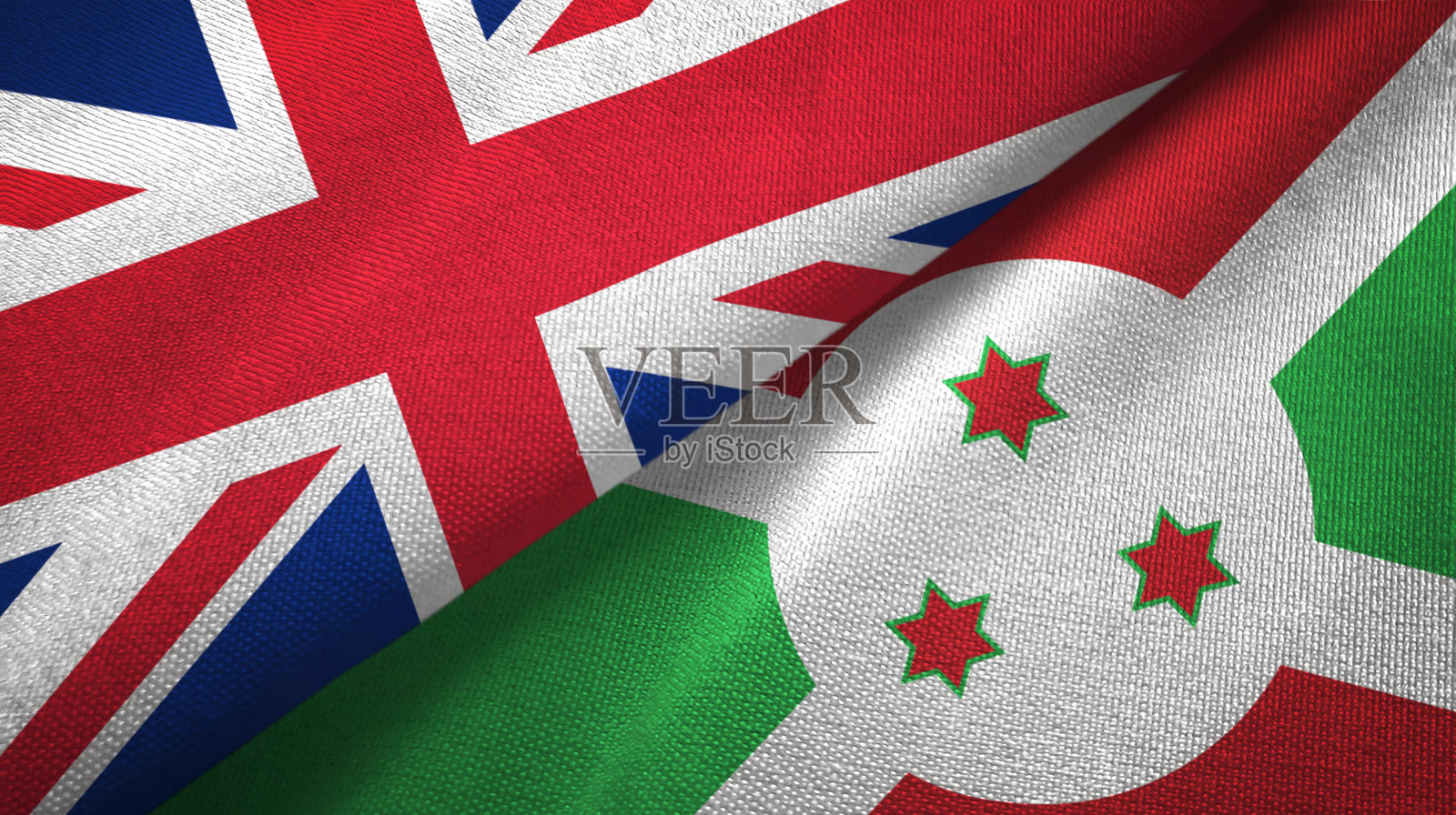 布隆迪和英国两旗布一起纺织，织物质地照片摄影图片