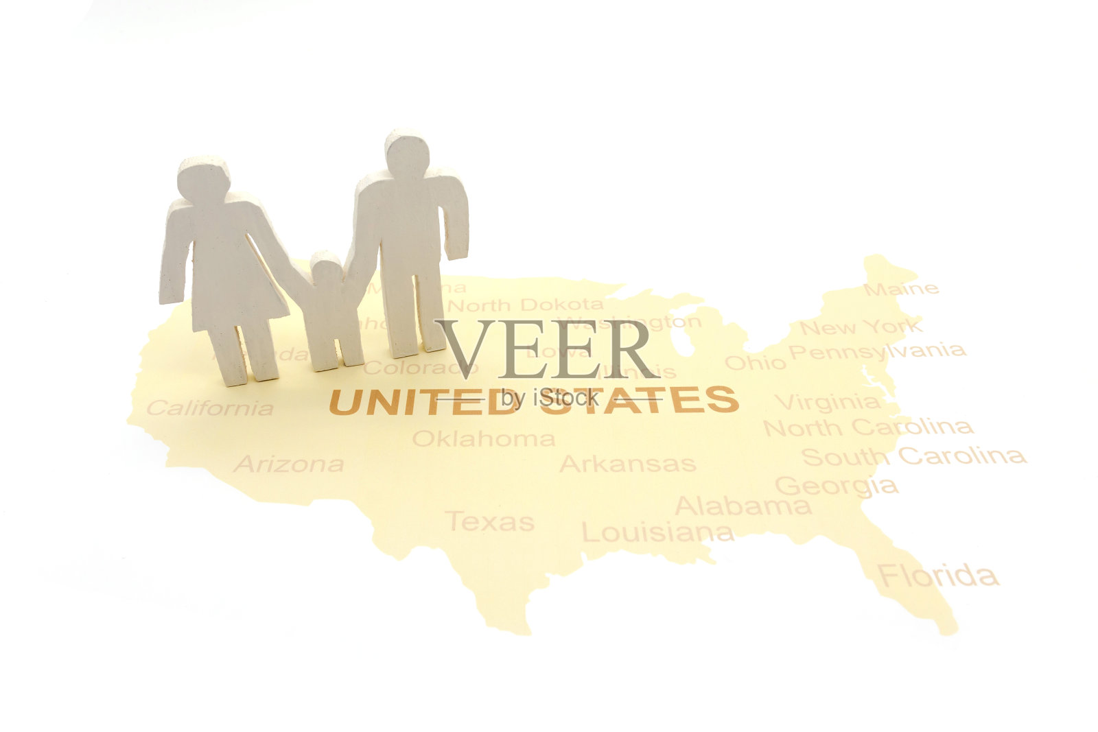 美国地图上的家庭标志。家庭的概念照片摄影图片