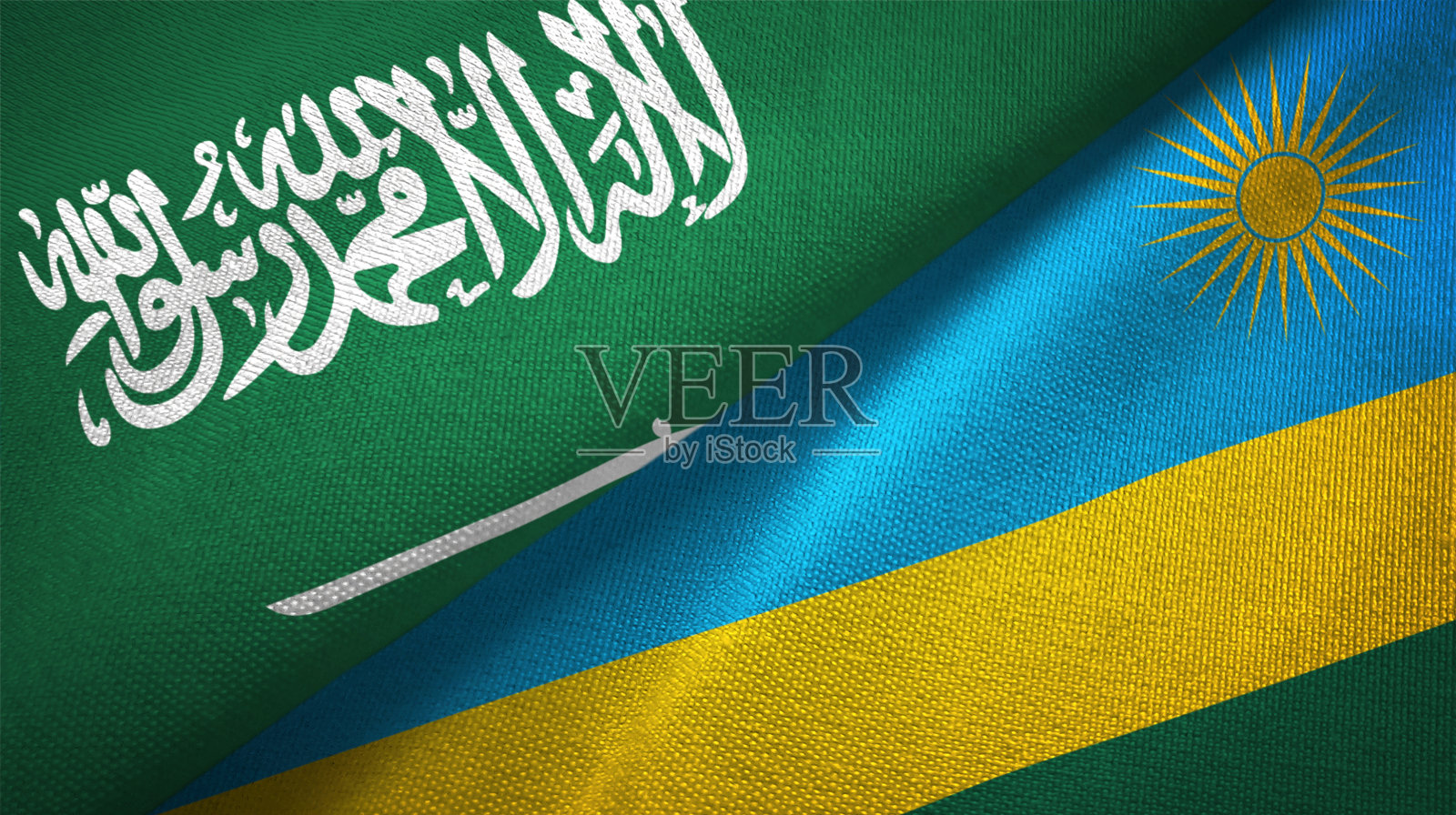 卢旺达和沙特阿拉伯两国国旗纺织布料纹理照片摄影图片