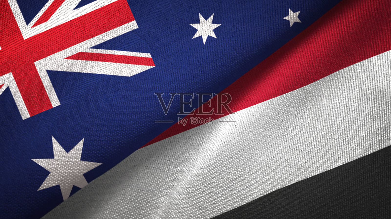 也门和澳大利亚两国国旗纺织面料纹理照片摄影图片