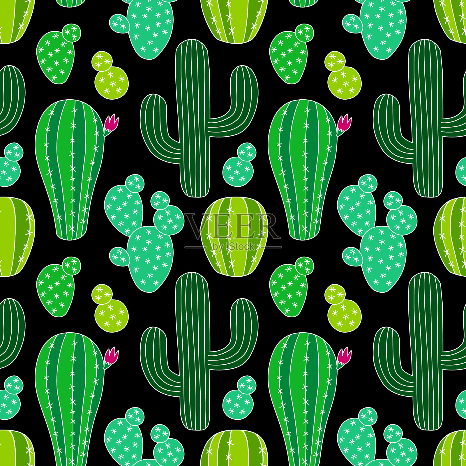 可爱的手绘仙人掌无缝图案插画图片素材