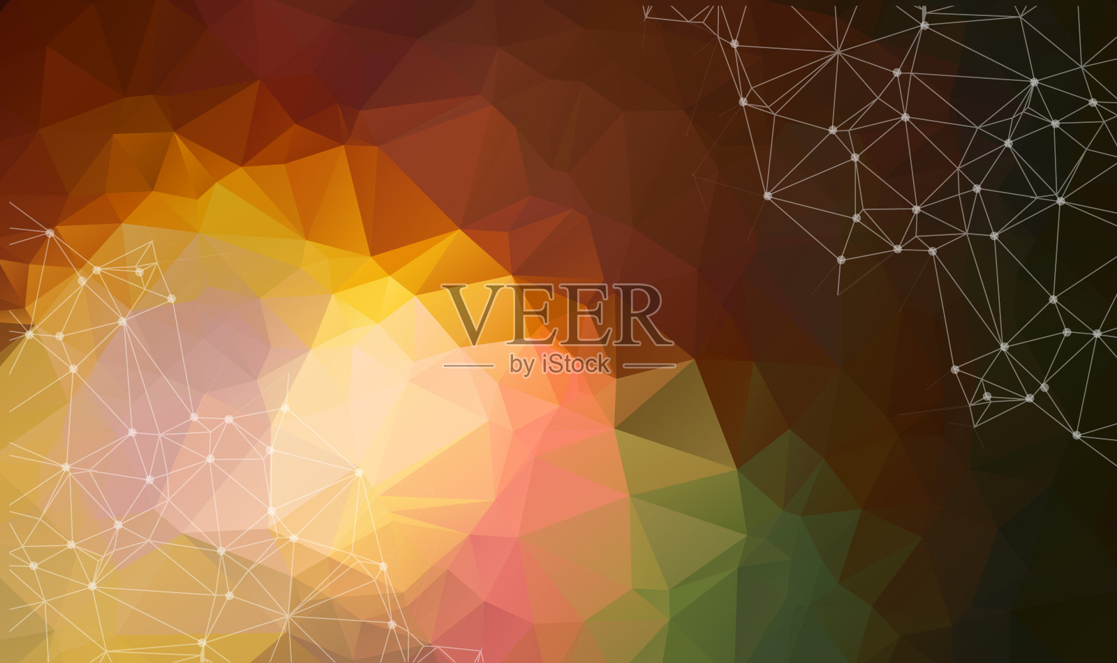 几何暗多边形背景分子与通信。用点连接线。极简主义的背景。科学、化学、生物、医学、技术的概念。插画图片素材