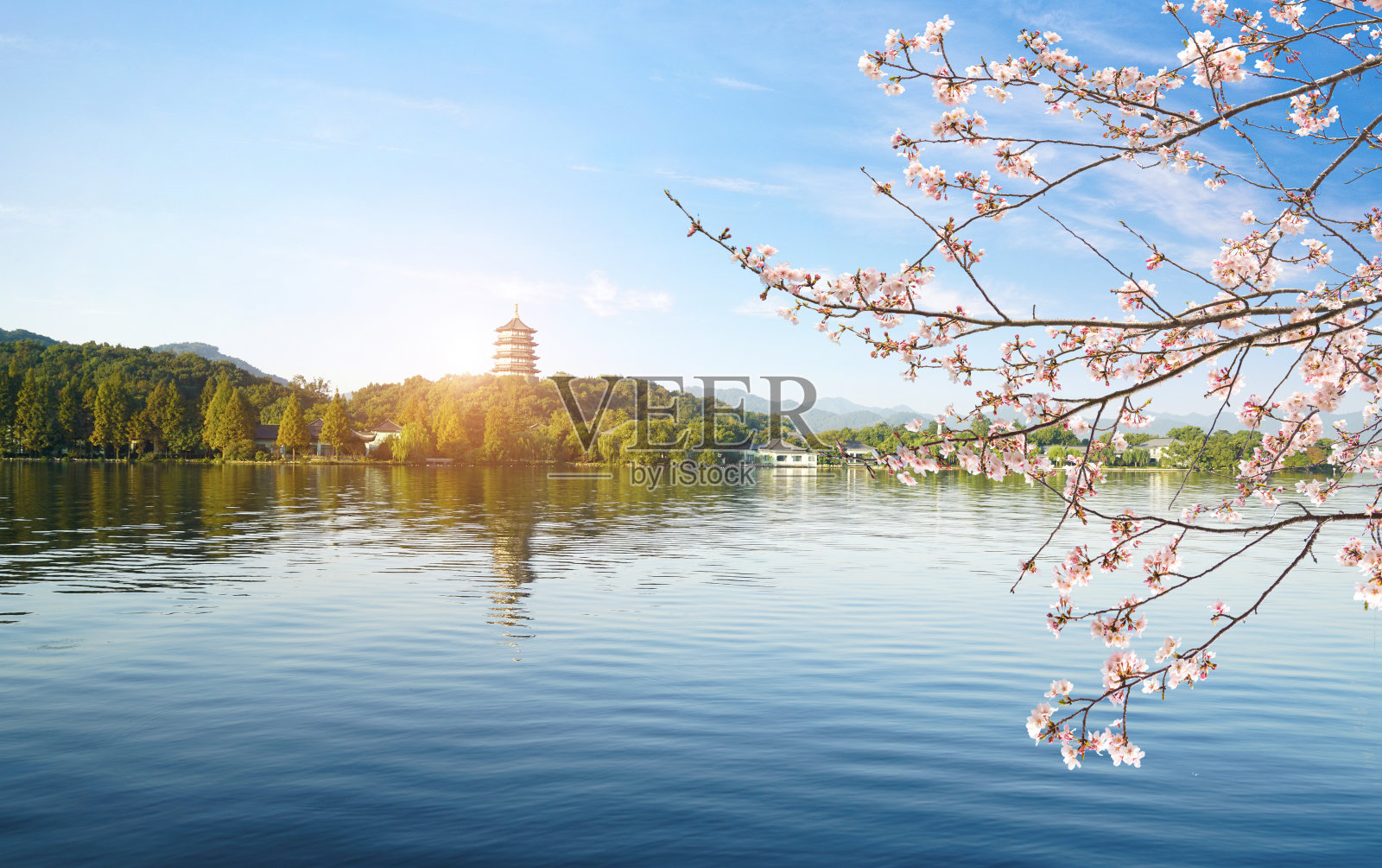美丽的建筑景观和杭州西湖景观照片摄影图片