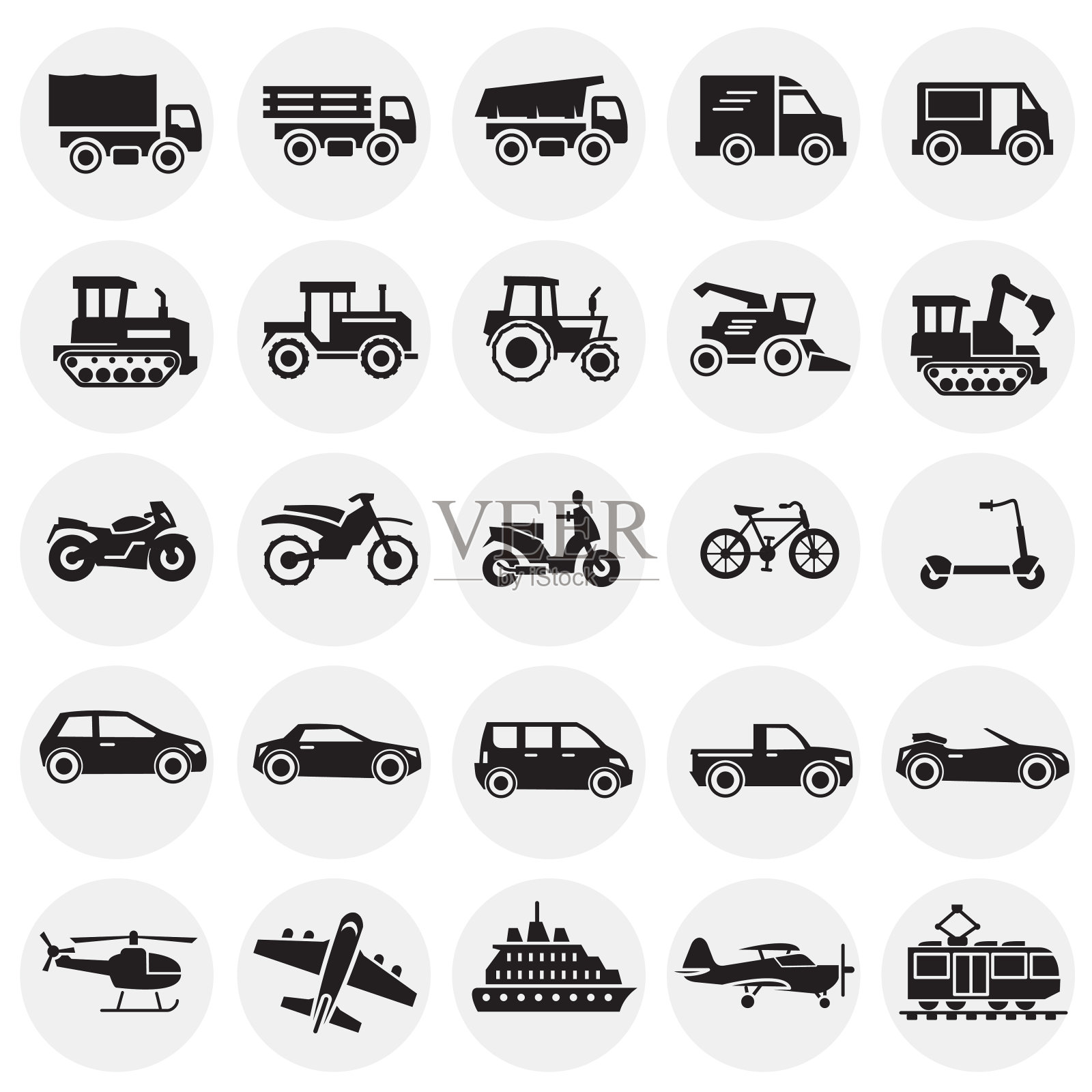 交通图标设置在彩色圆圈背景图形和网页设计，现代简单的矢量标志。网络的概念。时髦的符号为网站设计网页按钮或移动应用程序。图标素材