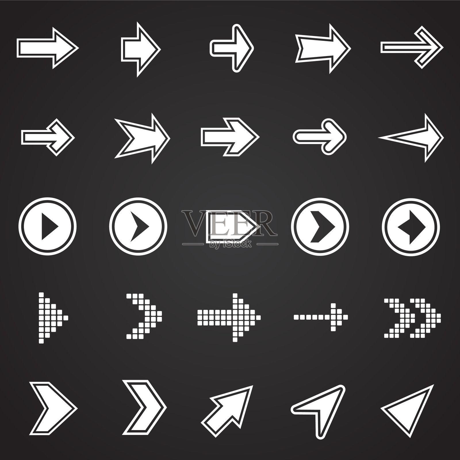 箭头图标设置与轮廓在黑色的背景图标素材