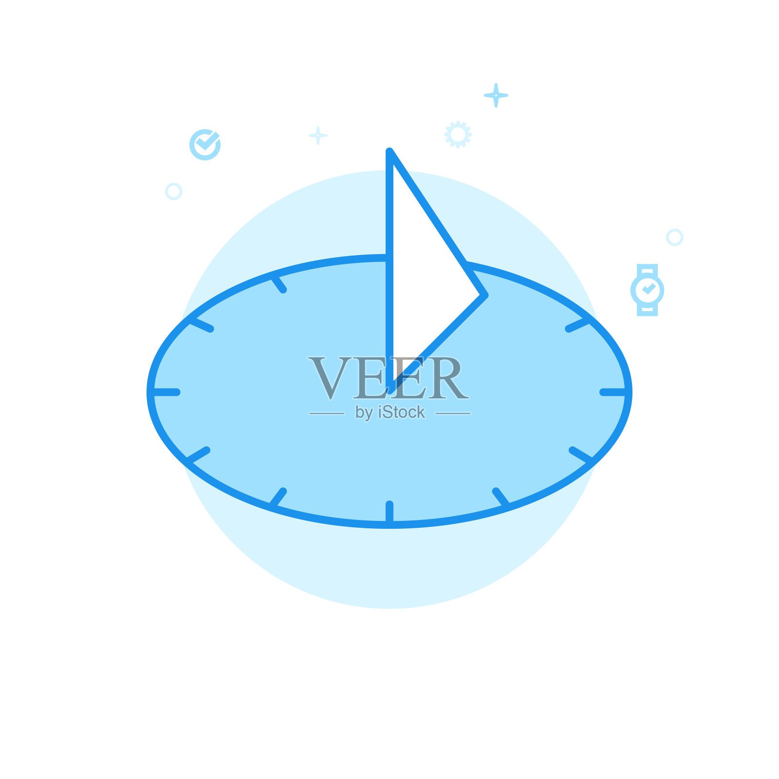 日晷平面矢量图标，符号，象形文字，符号。浅蓝色单色设计。可编辑的中风插画图片素材